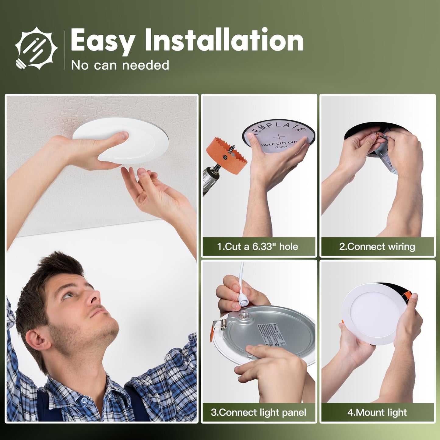 12 Pack 6 Inch 5CCT Ultra-Thin LED Recessed Ceiling Light with Junction Box, 2700K/3000K/3500K/4000K/5000K Selectable, 1050LM Brightness, Dimmable Canless Wafer Downlight, 12WEqv110W, ETL&FCC