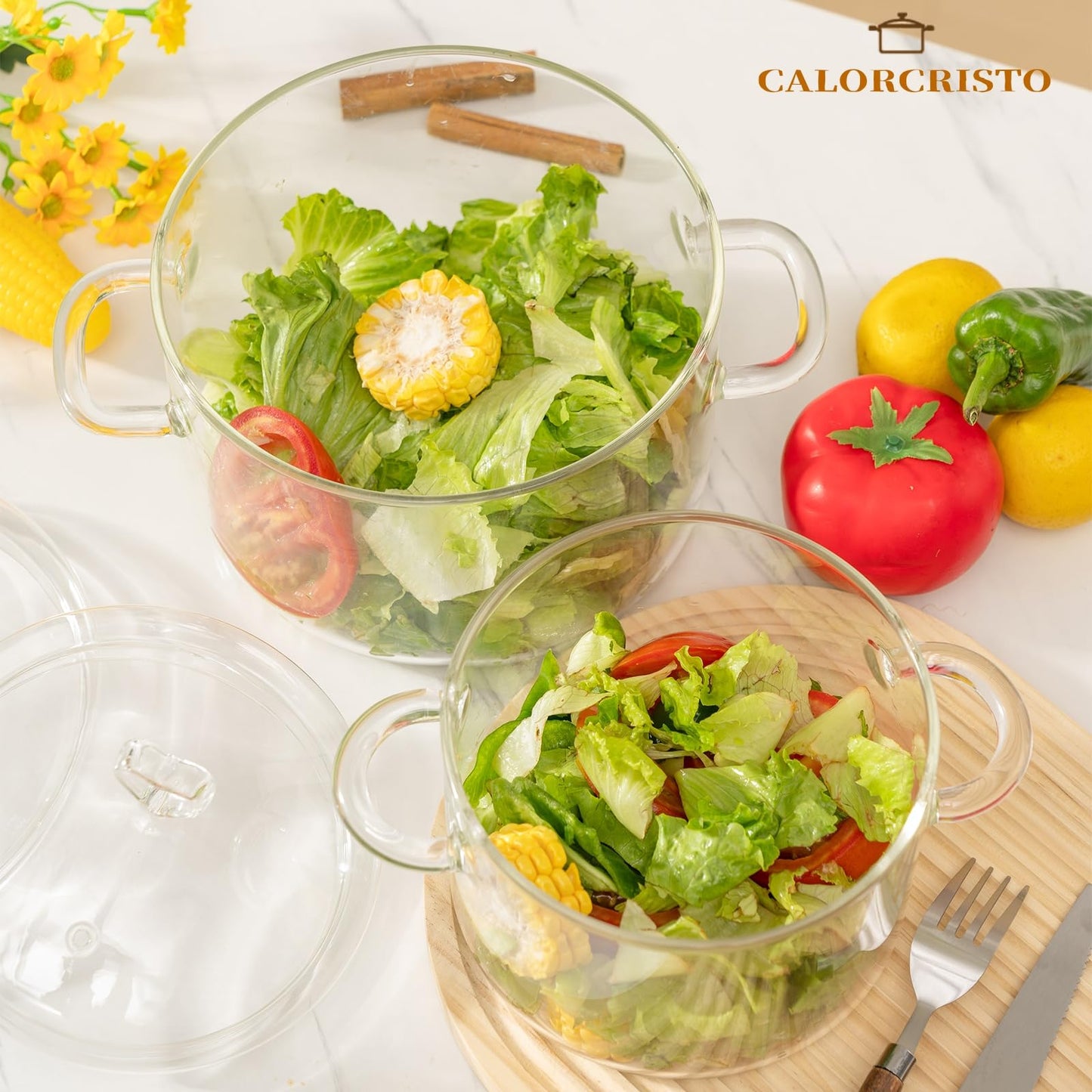 4 L Glass Cooking Pot with Lid, Glass Simmer Pot, Save Energy, Heat Resistant, for Water-based Recipes. Heart Shape Lid, Clear, 4.2QT(4000ml)