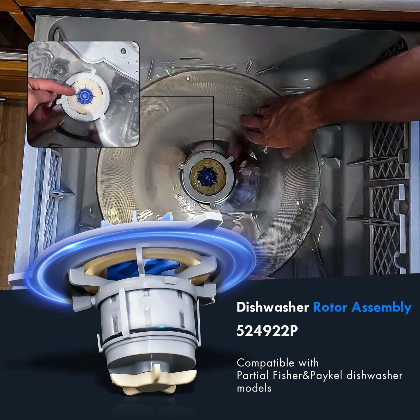 524922P Motor Rotor Assembly Fit for Fisher & Paykel Dishwasher Drawer Pump Motor Replacement Part OEM Appliance Parts Suits DD24 DS24 DD60 DS60 Ending in a 9 and 10 Series Models, 6x6x4 in