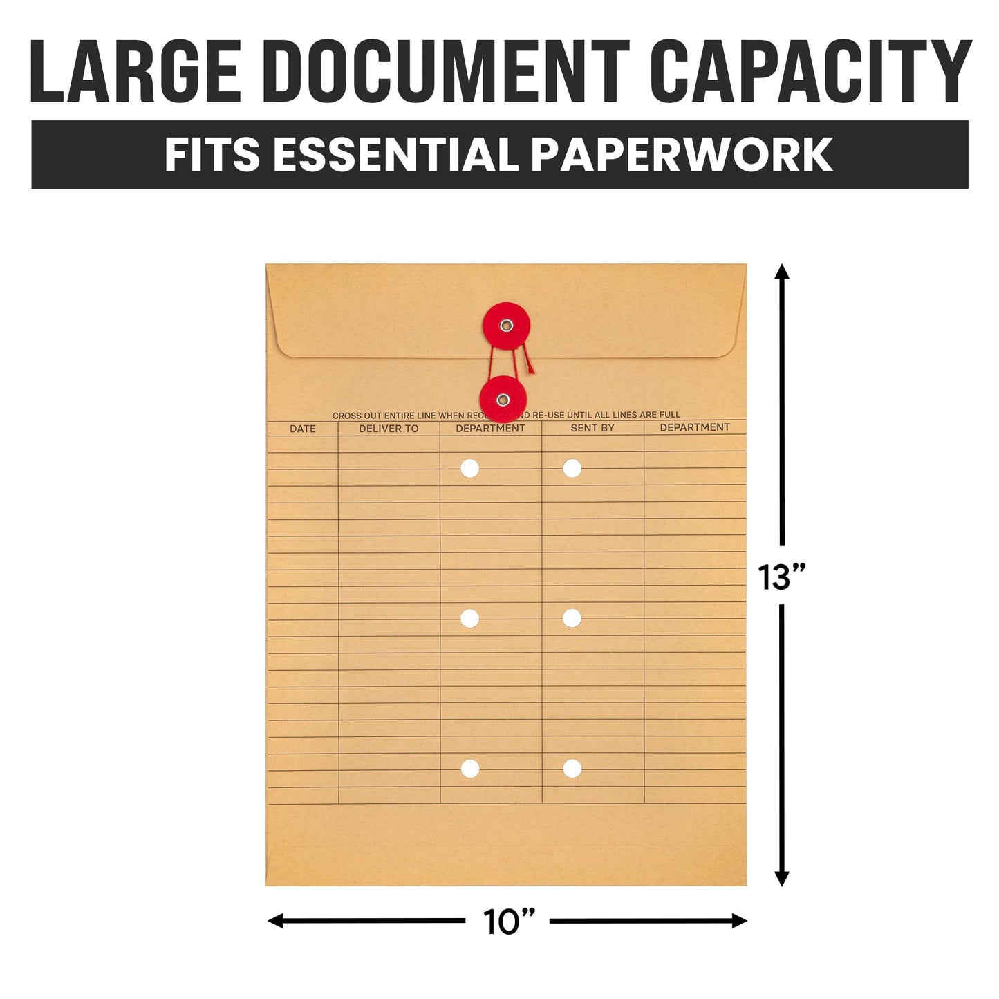 Interoffice Envelopes with String, 10" x 13" String Tie Interdepartmental Envelopes, Sturdy 100gsm Paper (Pack of 100)