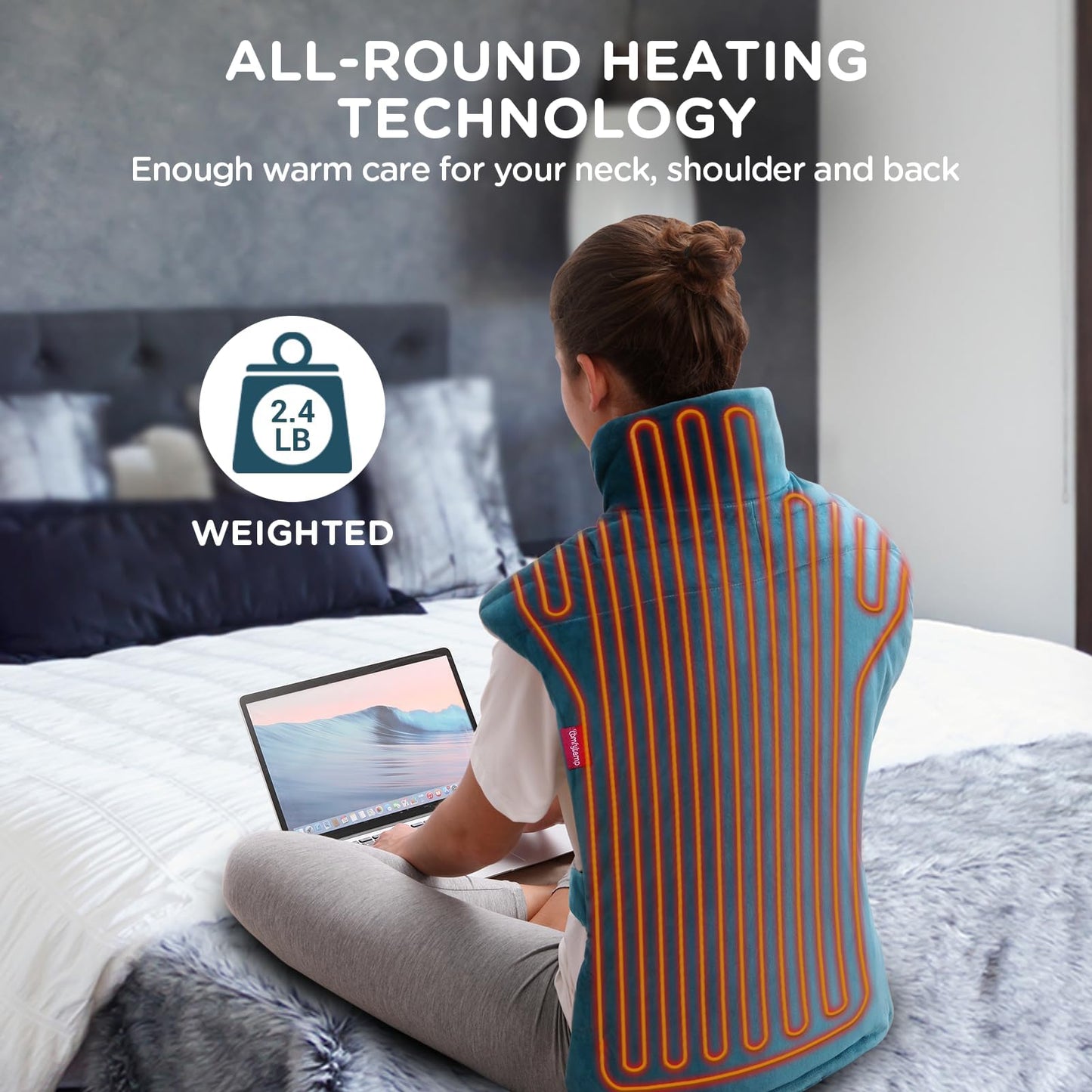 Comfytemp Heating Pad for Back, Neck Shoulder Weighted Design for Snug Fit, 22"x33" FSA Eligible Electric Wearable Throw, 2H Auto-Off, HSA Large Heated Wrap, Machine Washable
