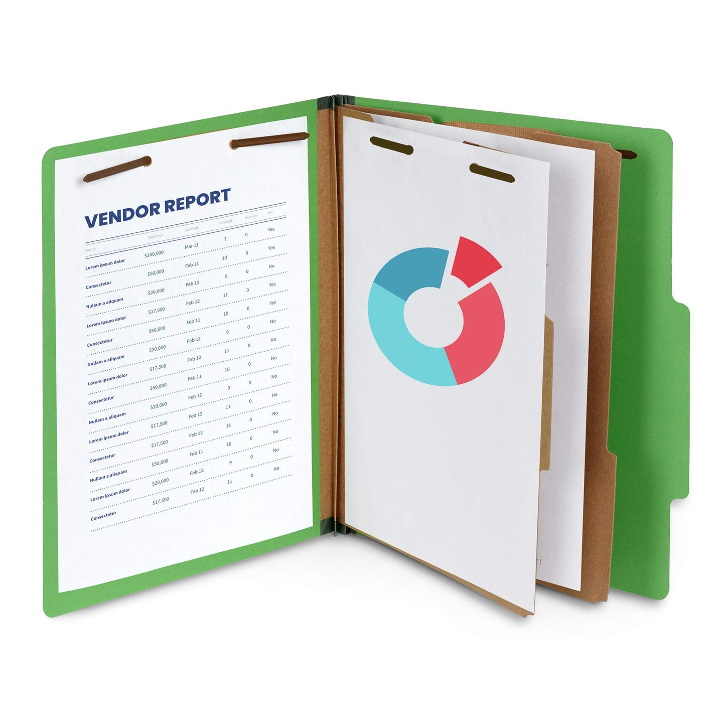 10 Green Classification Folders, 2 Divider, 2 Inch Expansions, Durable 2 Prongs Designed to Organize Standard Medical Files, Law Client Files, Office Reports, Letter Size, Green, 10 Pack