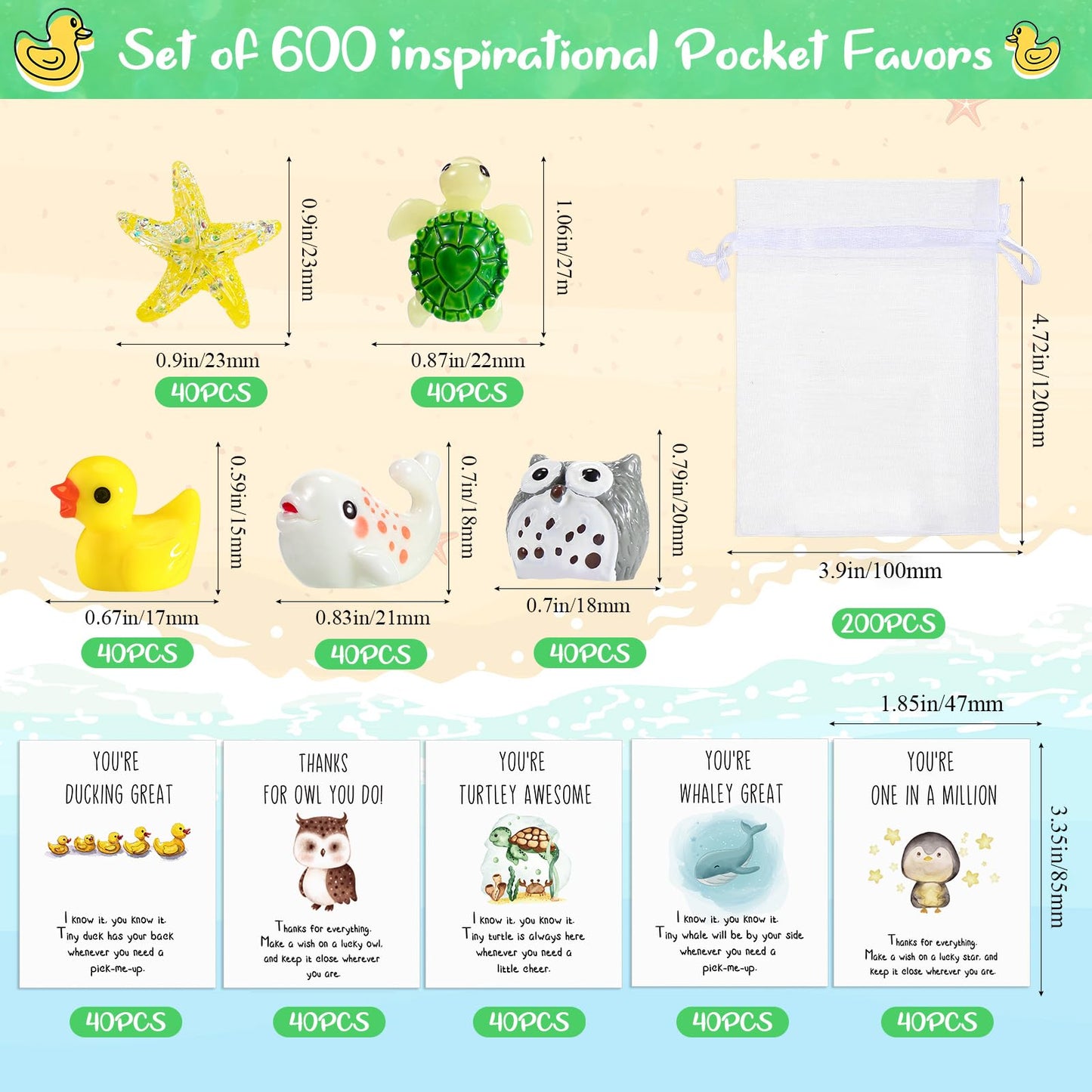Fumete 200 Set Employee Appreciation Gifts Bulk for Coworkers End of Year Graduation CNA Week Funny Resin Animal with Pun Inspirational Note Cards Office Staff Thank You Gift