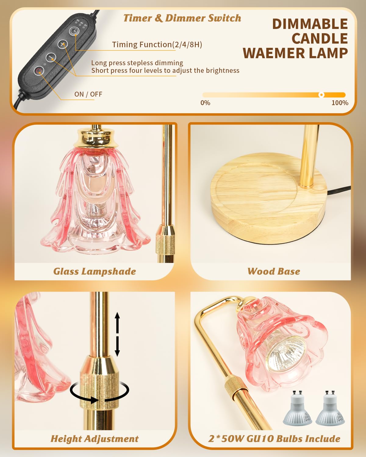 SupBri Pink Candle Warmer Lamp with Timer, Dimmable Flower Candle Warmer, Mothers Day Birthday Gifts for Women Her Mom, House Warming Gift New Home Decor