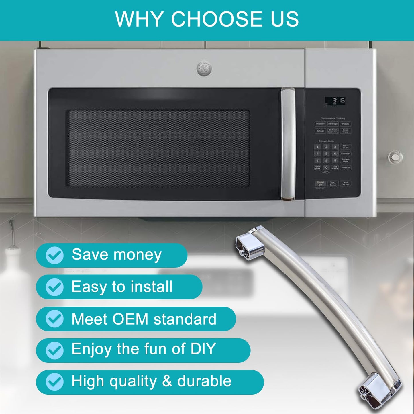 Upgraded WB15X21101 Microwave Oven Door Handle Compatible for GE Microwave Handle Replacement, Reinforced for General Electric GE Microwave Door Parts JNM3163RJ1SS, JNM3163RJ3SS, JVM3162RJ3SS