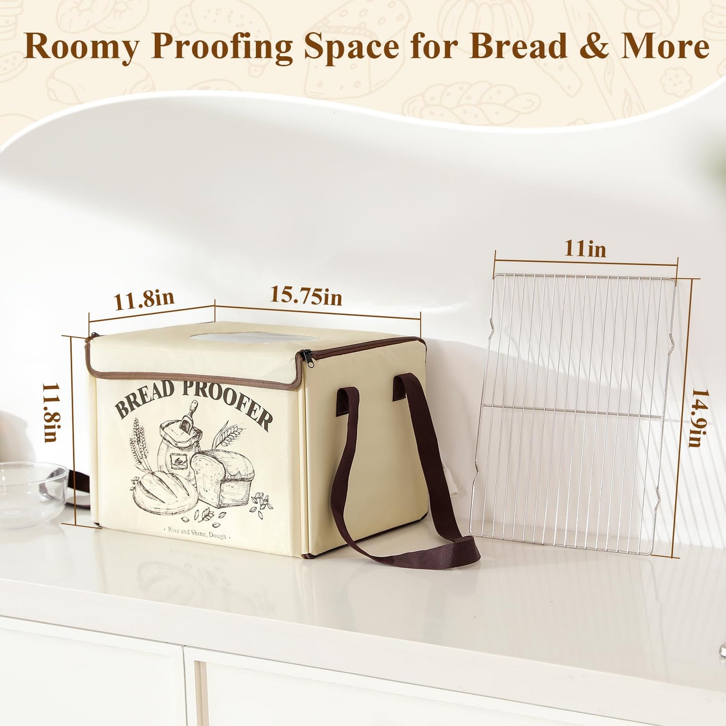 Bread Proofing Box with Temp & Timer Control – Foldable Bread Proofer for Dough, Sourdough, Pizza & Yogurt – Large Proofing Container for 3D Filament Drying, with NTC Sensor & Bonus Shelf