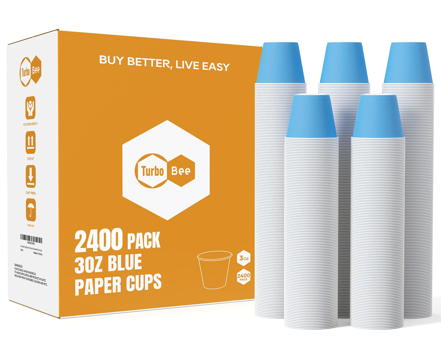 Turbo Bee 3oz Disposable Paper Cups 2400Pack, Small Bathroom Cups Bulk, Rinse Small Blue Paper Mouthwash Tumblers Perfect for Bathroom, Party, Picnic, Travel and Events
