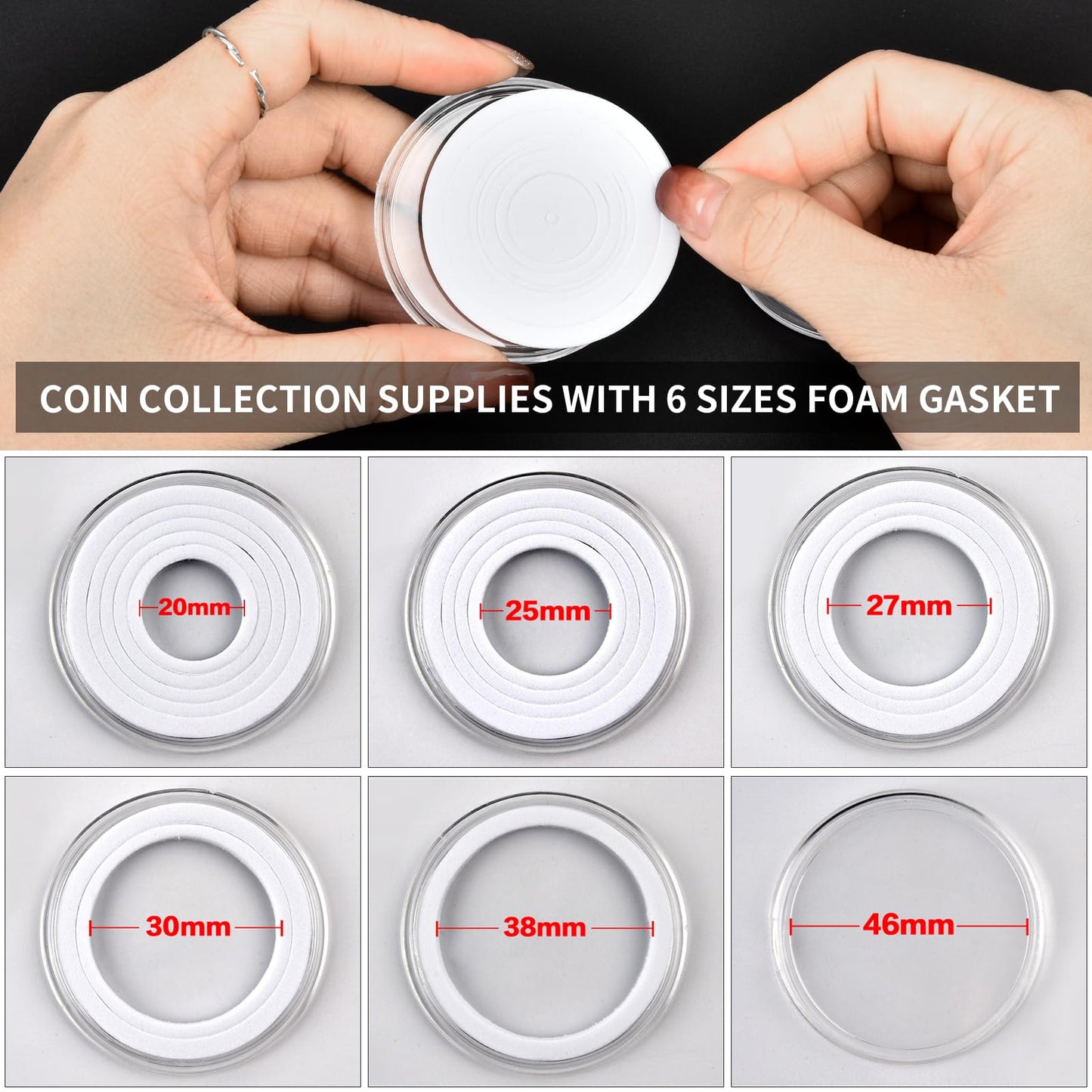Coin Collector Case Holder with 141 pcs Capsules with Foam Gaskets & 220 Dollar Bill Sleeve - All-in-One Coin Collection Supplies Storage Box for Secure Coin and Paper Money- White