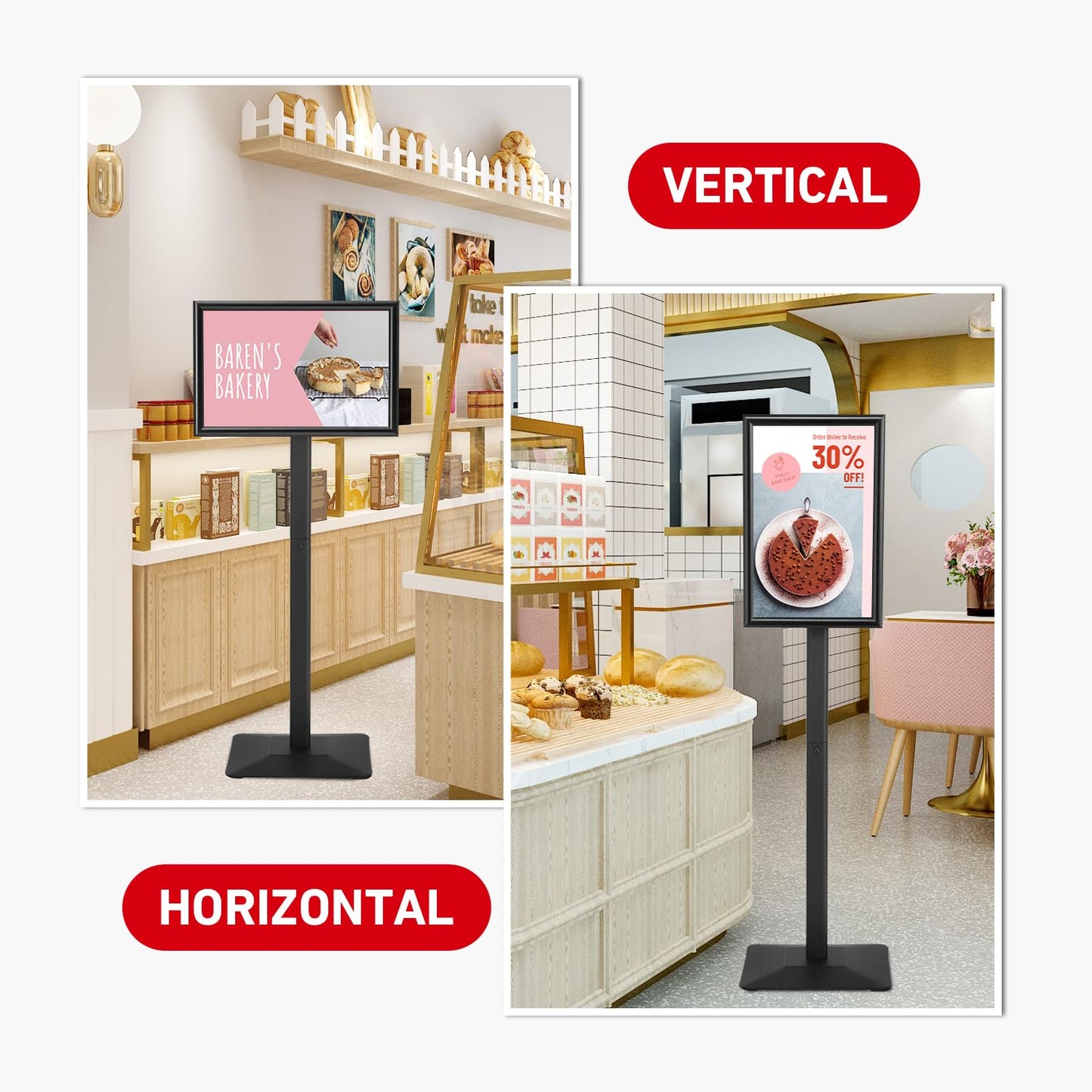 DISPLAYSWORKER Floor Sign Holder, Sign Stand Display heavy duty pedestal sign floor standing for indoor outdoor signage 8.5×11 display(BLACK, 8.5×11)