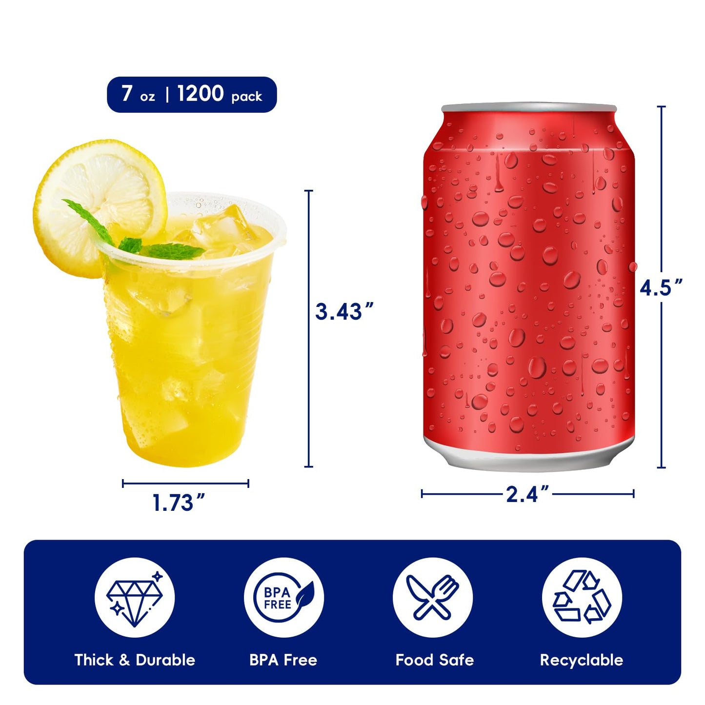 JOLLY CHEF 𝟏𝟐𝟎𝟎 𝐏𝐚𝐜𝐤 7 oz Clear Plastic Cups,7 Ounce Small Disposable Cups, Cold Party Drinking Tumblers for Tasting, Drinking and Party