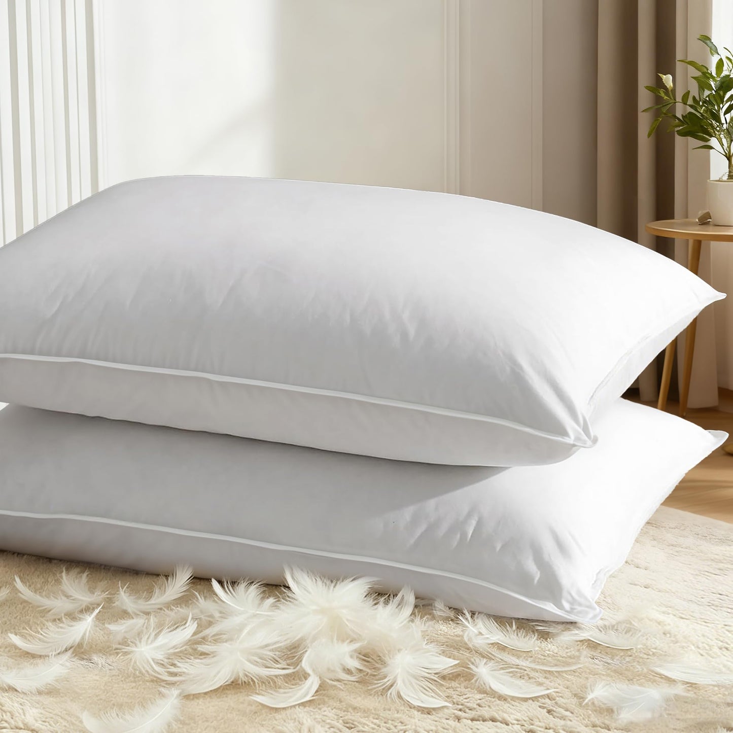 WQSPRING Down Pillows King Size Set of 2-750 Fill Power Hotel Quality Bed Pillows for Sleeping, Medium Firm for Side Back Stomach Sleepers, Breathable Downproof Cover, Oeko-TEX Certified (20” x 36”)