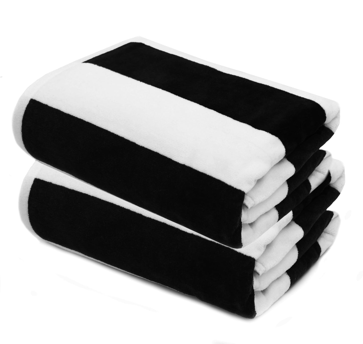 COTTON CRAFT Oversized XXL Beach Towel - 2 Pack 35x84 - The Big Kahuna 7 Foot Extra Large Beach Blanket Towel - Big & Tall - Huge 100% Cotton Velour Soft Luxury Pool Bath Towel - Cabana Stripe Black