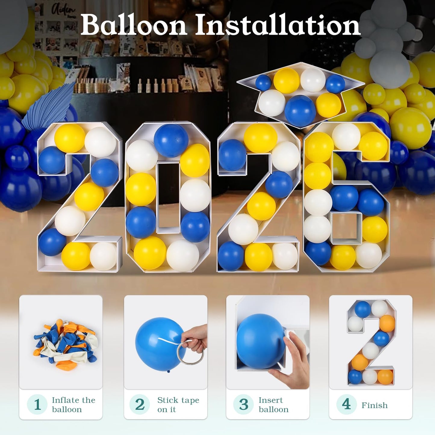 2026 Graduation Party Decorations - 2.3FT Pre-Cut 2026 Marquee Numbers Sign with Light - Mosaic Foam Board Includes Glue Gun Balloons for Kindergarten Preschool College Prom