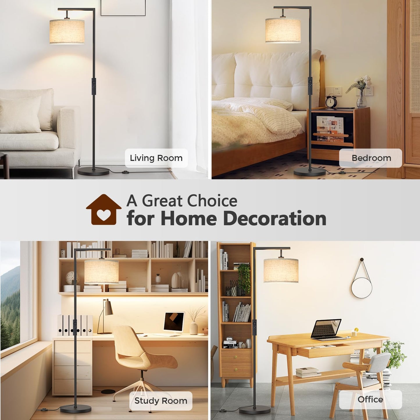 CNXIN Floor Lamps with Remote Control and Stepless Dimmable Color Temperature and Brightness Standing Lamp with Adjustable Beige Linen Lampshade Pole Lamp for Bedroom Office, 9W Bulb Included, Black