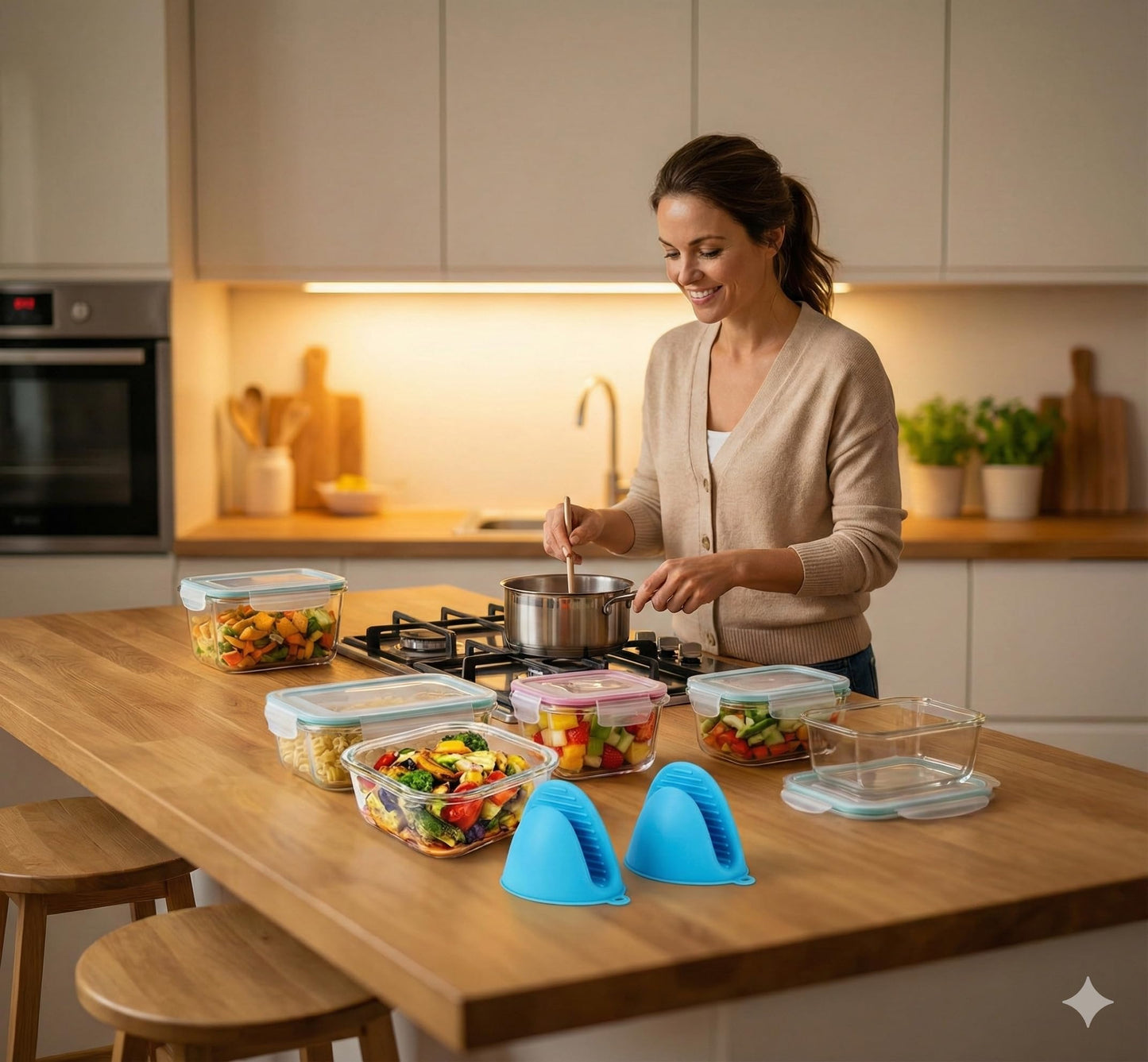 Bo-Toys 20 Pc Glass Food Storage Containers with Snap Lock Lids, Airtight & Leakproof, Bonus 2 Oven Silicone Gloves, Safe for Dishwasher, Oven, Microwave,Freezer, BPA Free