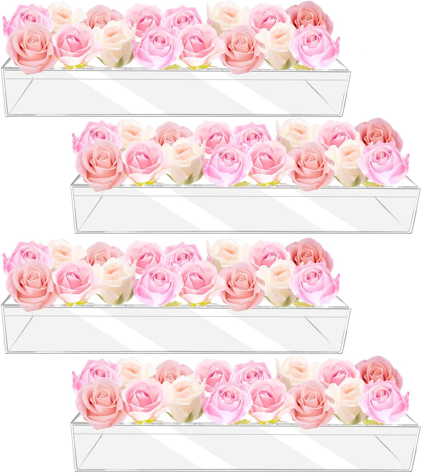 4Pcs Acrylic Flower Vase with 64 Holes,63 inch Decorative Long Clear Vase Modern,Rectangular Acrylic Vases Clear Floral Centerpiece for Dining Table Reception Home Party Decorations