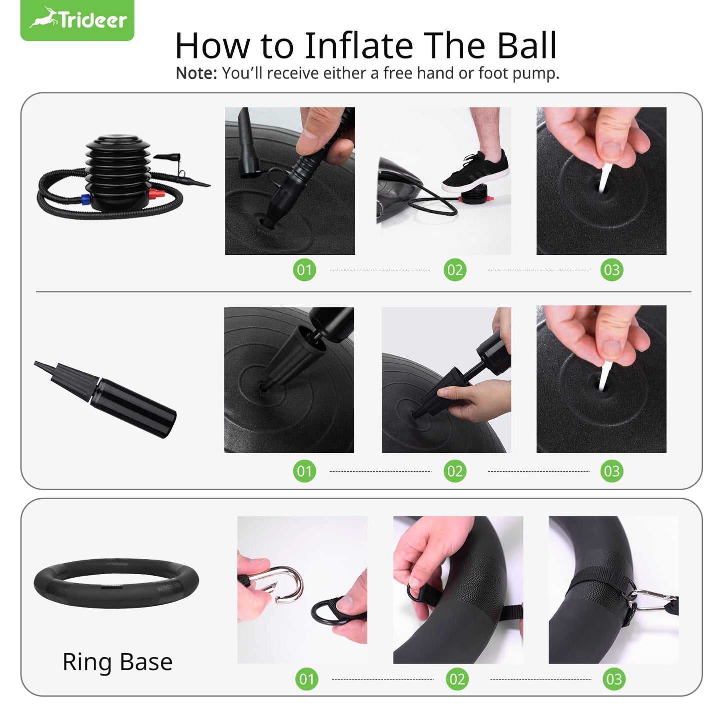 Trideer Exercise Ball Chair with Base & Resistance Bands for Home Gym, Stability Ball Seat for Core Workout and Back Support