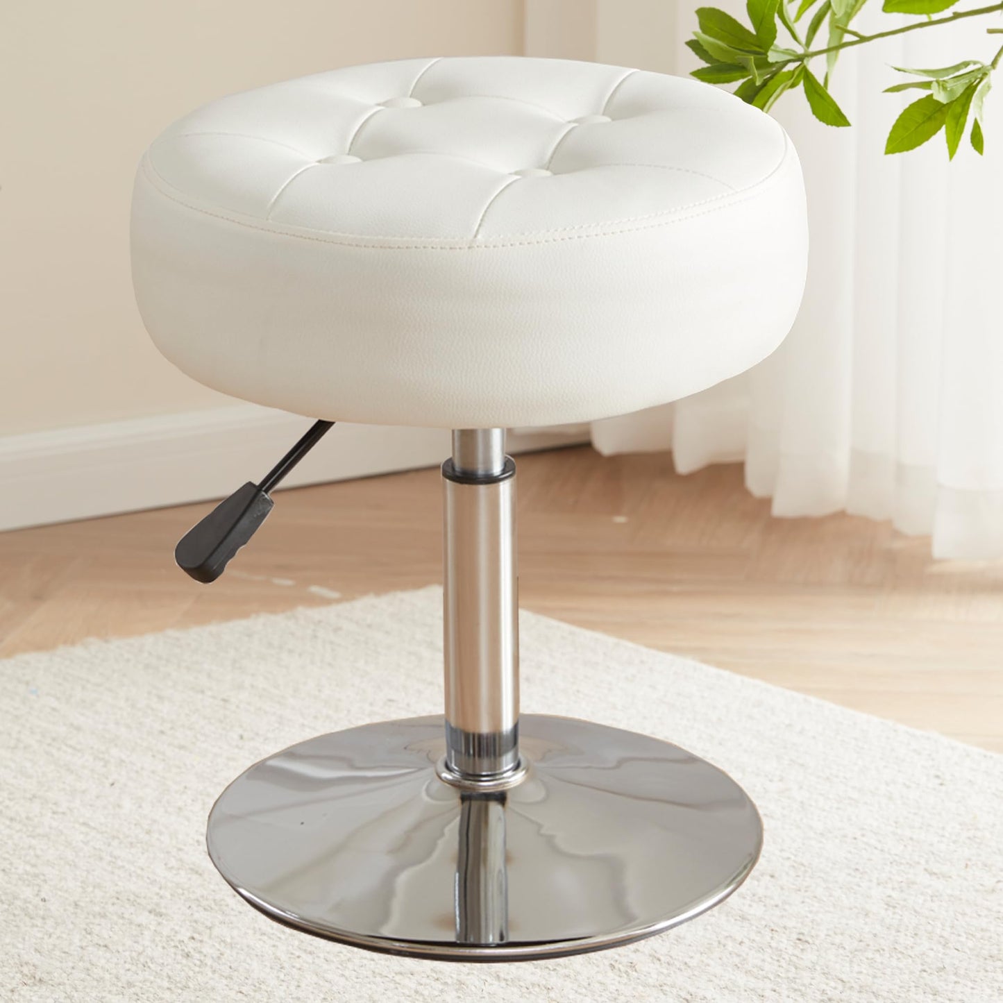 Gitrah White Vanity Chair for Makeup Room Round Ottoman Tufted PU Leather Makeup Chair Vanity Stools for Bathroom Height Adjustable 360 Swivel