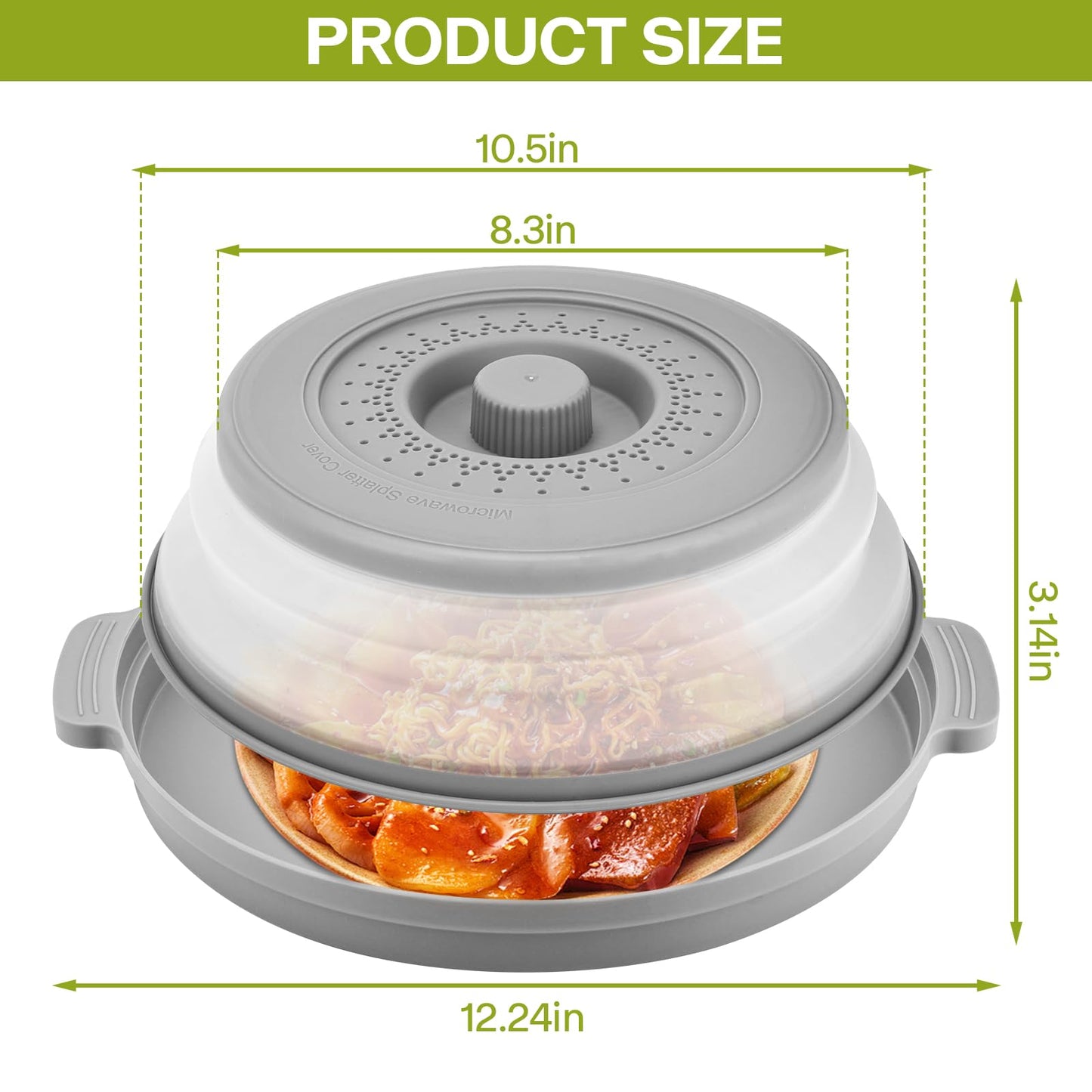 2 Pack Microwave Splatter Cover for Food with Anti-scald Base Plate,Large Plastic & Silicone Vented Avoid Scalding Collapsible Guard Lid,Kitchen Essential Gadgets for Meal Prep-10.7 Inch
