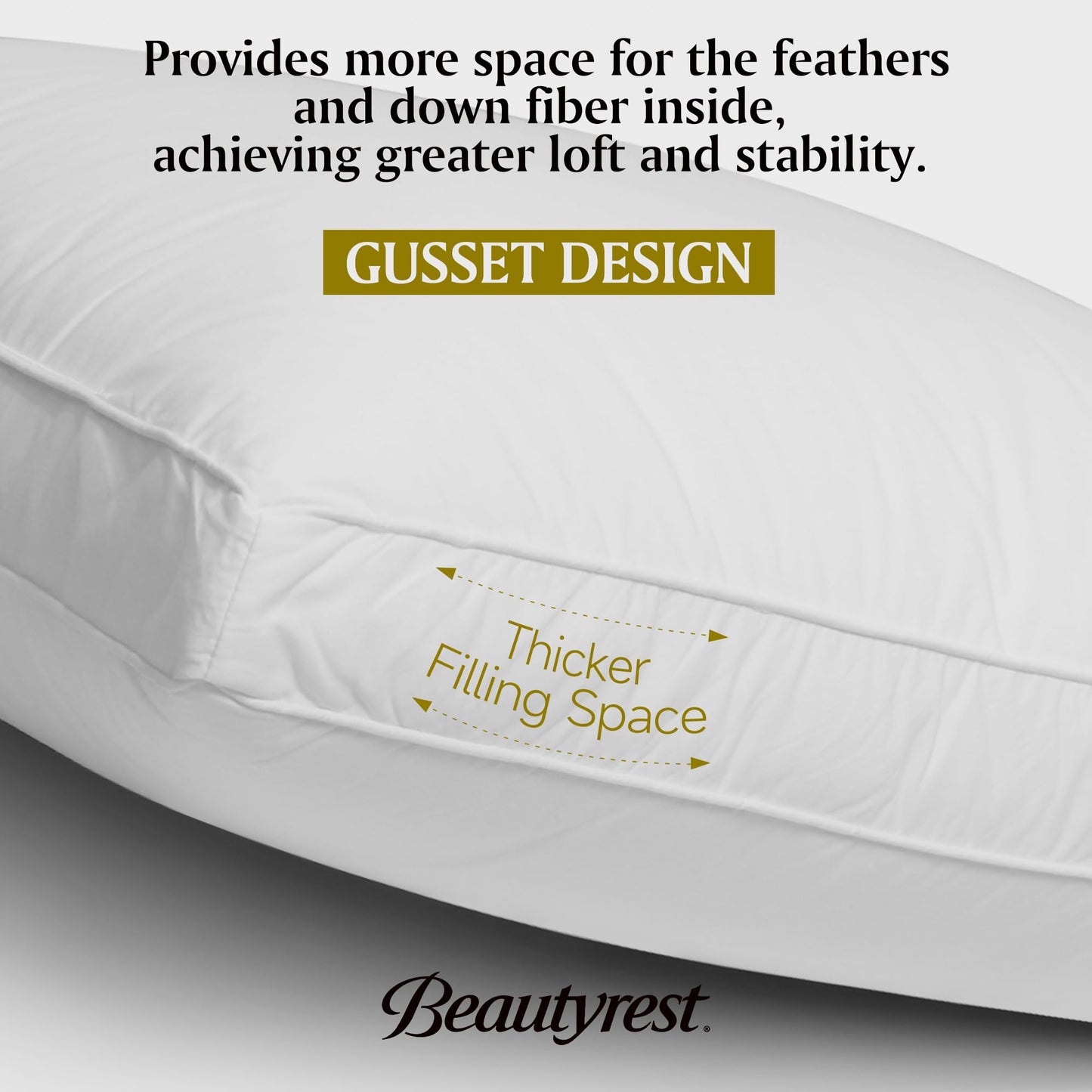 Beautyrest Goose Feather Down Fiber Gusseted Pillows, Firm Hotel Pillow Luxury Bed Pillows, 100% Cotton Cover, Queen/Jumbo Size Set of 2