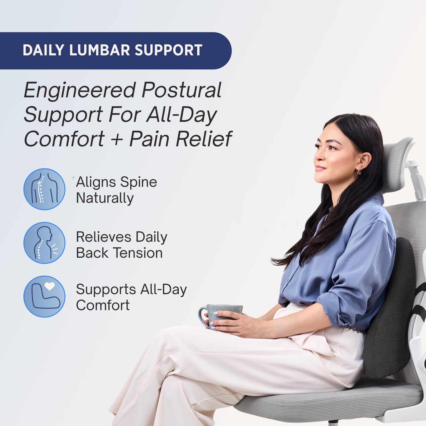 Align Labs Lumbar Support Pillow for Office Chair - Lower Back Pain Relief Cushion with Adjustable SpineAlign™ Bolster, Memory Foam Pillow for Car, Couch, Gaming Seats - Dual Straps, Dark Grey