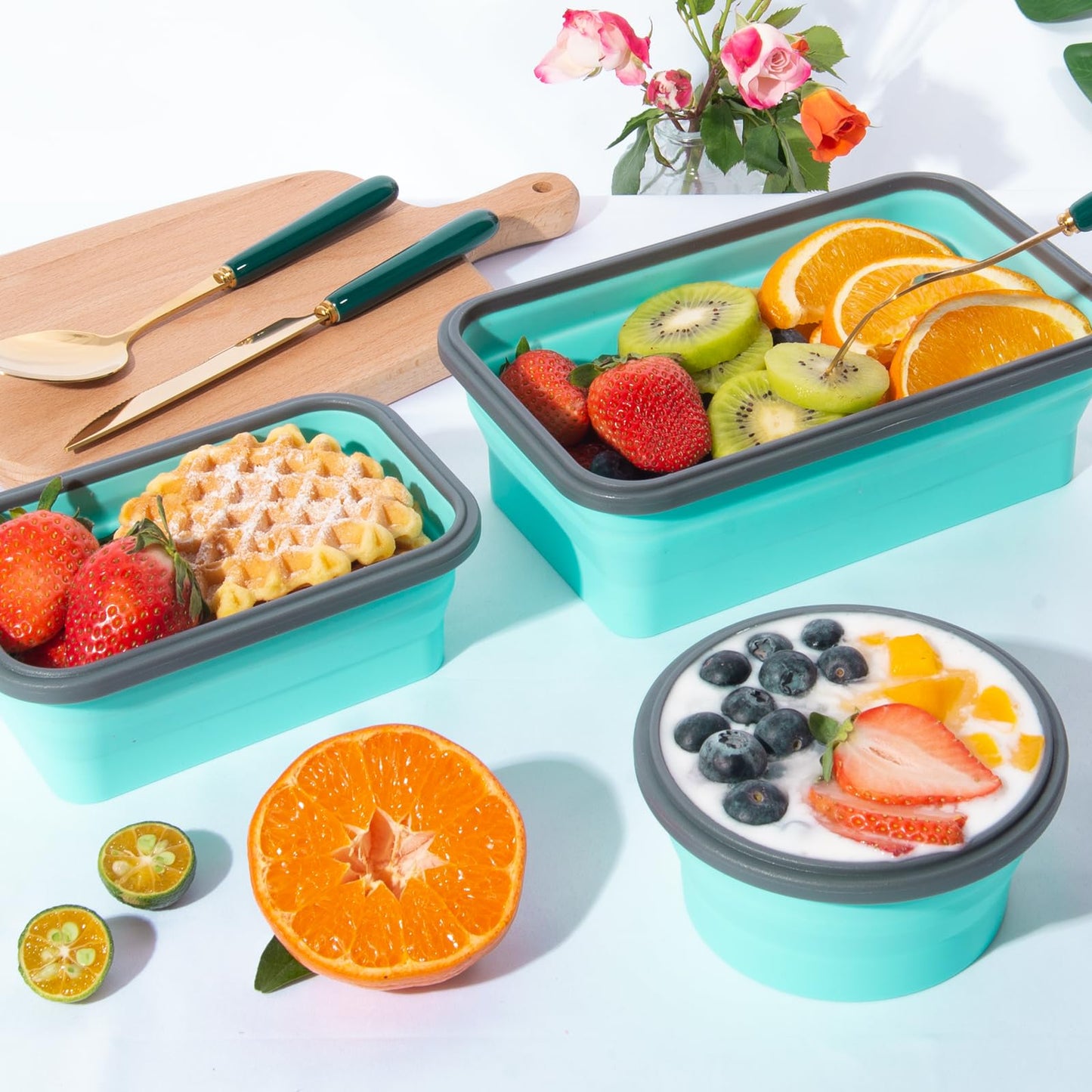 Sudaya 8 Pack Collapsible Food Storage Containers With Lids, Collapsible Storage Containers Sets Silicone Collapsible Bowls For Camping, RV Accessories, Travel Trailer Must