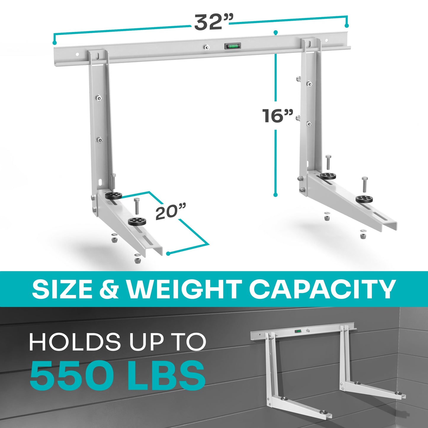 Heavy-Duty Outdoor Mini Split Wall Mount Bracket 9000 - 24000 BTU | Weatherproof Mini Split Mounting Bracket | Includes Drill Bit & Anti-Vibration Pads | Max 450lb Capacity