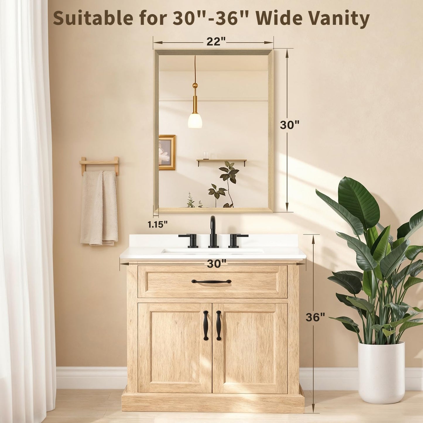 Ultrue Oak Wood Effect Framed Wall Mirror, 22x30 Rectangle Mirror, Anti-desilvering Tempered Glass, Sustainable& Sturdy Frame, Farmhouse Mirror, Anti-Rust, 3min Fast Setup for Bathroom Living Room