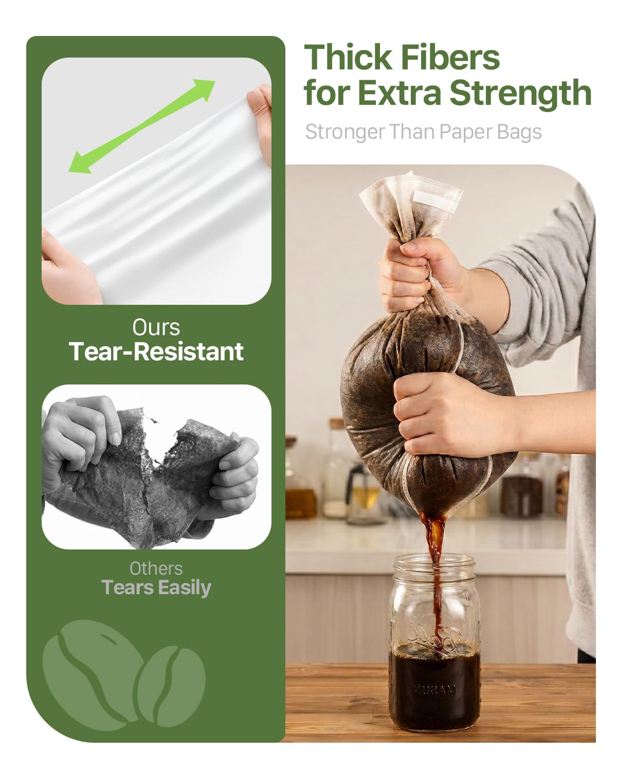 Grasseed 50Pack 20" x 20" Cold Brew Filter Bags for Commercial Coffee Makers, Non-woven Commercial Cold Brew Bag with Straps Fits 5 Gallon System