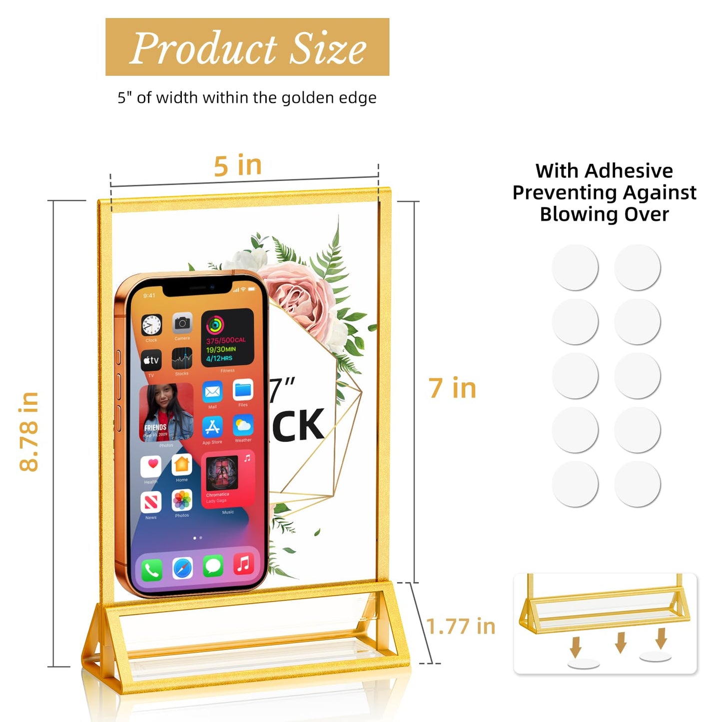 PPH-Sisy 5x7 Acrylic Sign Holder, 14 Pack Gold Picture Frame Double-Sided Clear Acrylic Sign Holder Flyer Menu Holder, Wedding Table Number Stands, Photo Frames for Office Home Event