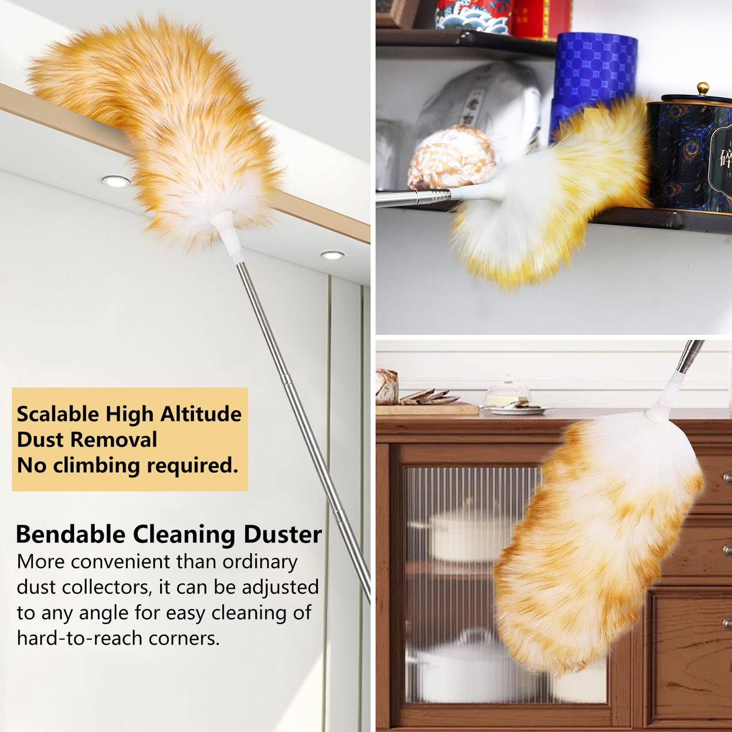 Lambswool Extendable Duster 29-110 Inch, Anti-Static Flexible Head, Stainless Steel Pole for High Ceilings, Fans, Interior & Roof Dusting.