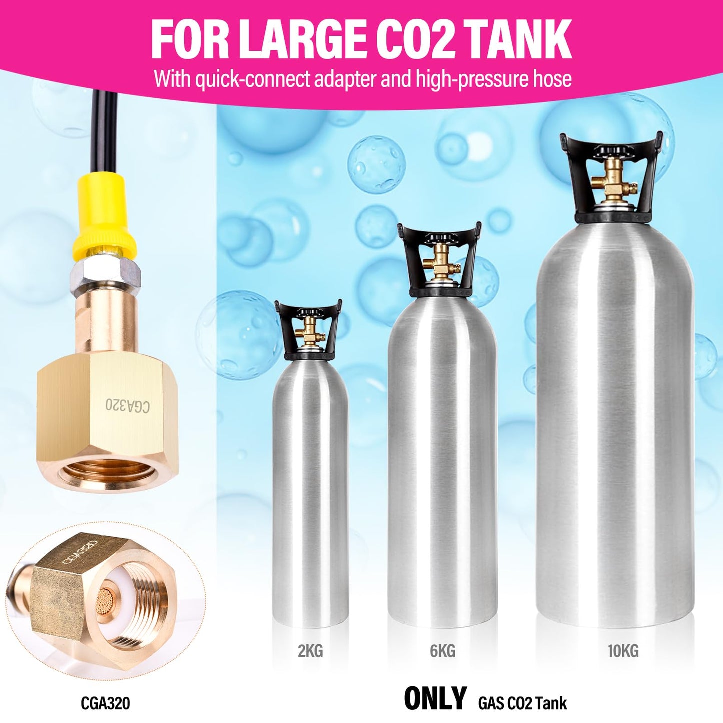 CO2 Quick Adapter with 60in High-pressure Hose, CO2 Quick-Connect Compatible with Duo/Terra/Art/E-Duo/Crystal 3.0/GAIA Soda Maker, CGA320 Valve for Large CO2 Tank