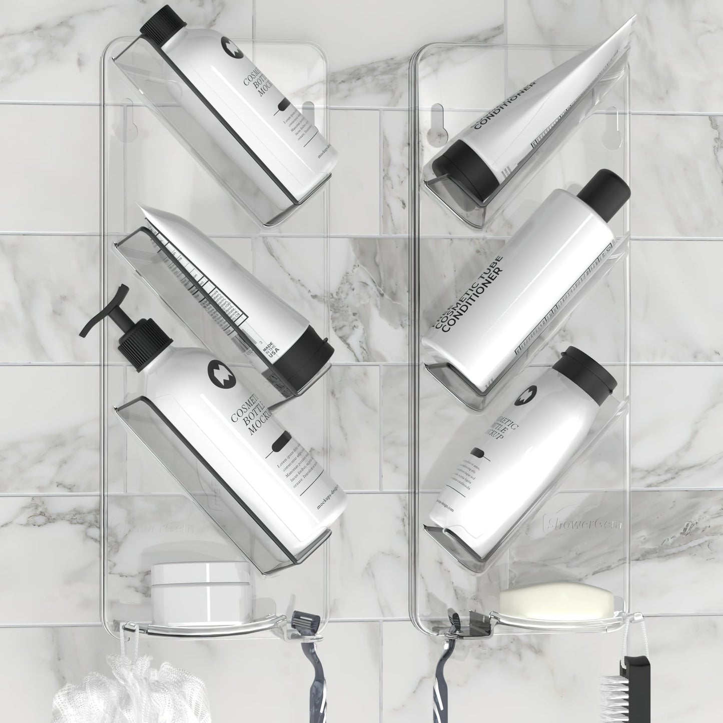 ShowerGem Shower Caddy, Fast 30-Second Installation, Made for Busy Homes, Elderly & Limited Mobility, Acrylic Adhesive Shower Shelf & Bath Organizer, No Drill Rust Proof Storage for Shampoo's up to 1L