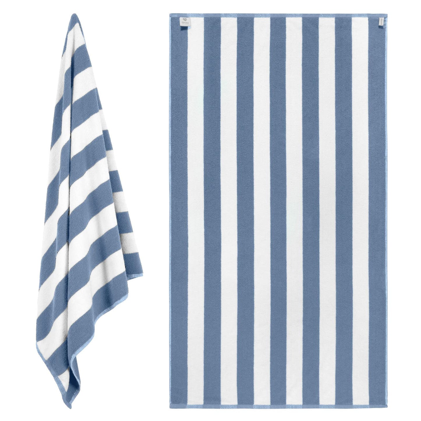 White Classic Beach Towels Oversized Cabana Stripe Cotton Bath Towel Large - Luxury Plush Thick Hotel Swim Pool Towels for Adults Super Absorbent Quick Dry - 35x70 Light Blue [2 Pack]