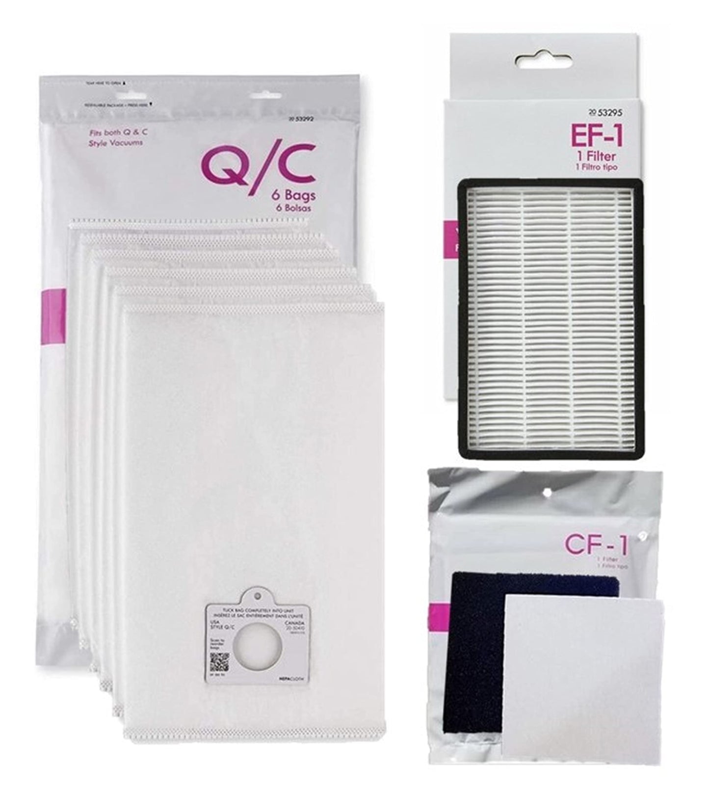 Kenmore Compatible Canister Vacuum Supply Kit. 6 Q/C Bags + 1 EF-1 Filter + 1 CF-1 filter. Compatible to 53292 53291 53295 86889 81002. Fits Progressive 25615 25813 27615 & Intuition 28014 29914
