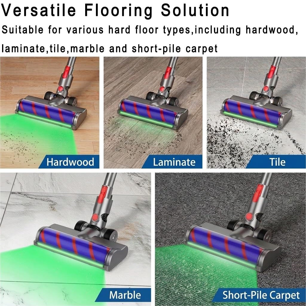 Full-Area LED Soft Roller Cleaner Head for Dyson V15 V11 V10 V8 V7 Gen5 G5 Animal Absolute, Green Light Dust Detection, Hardwood Floor Attachment, Quick Release Replacement Part