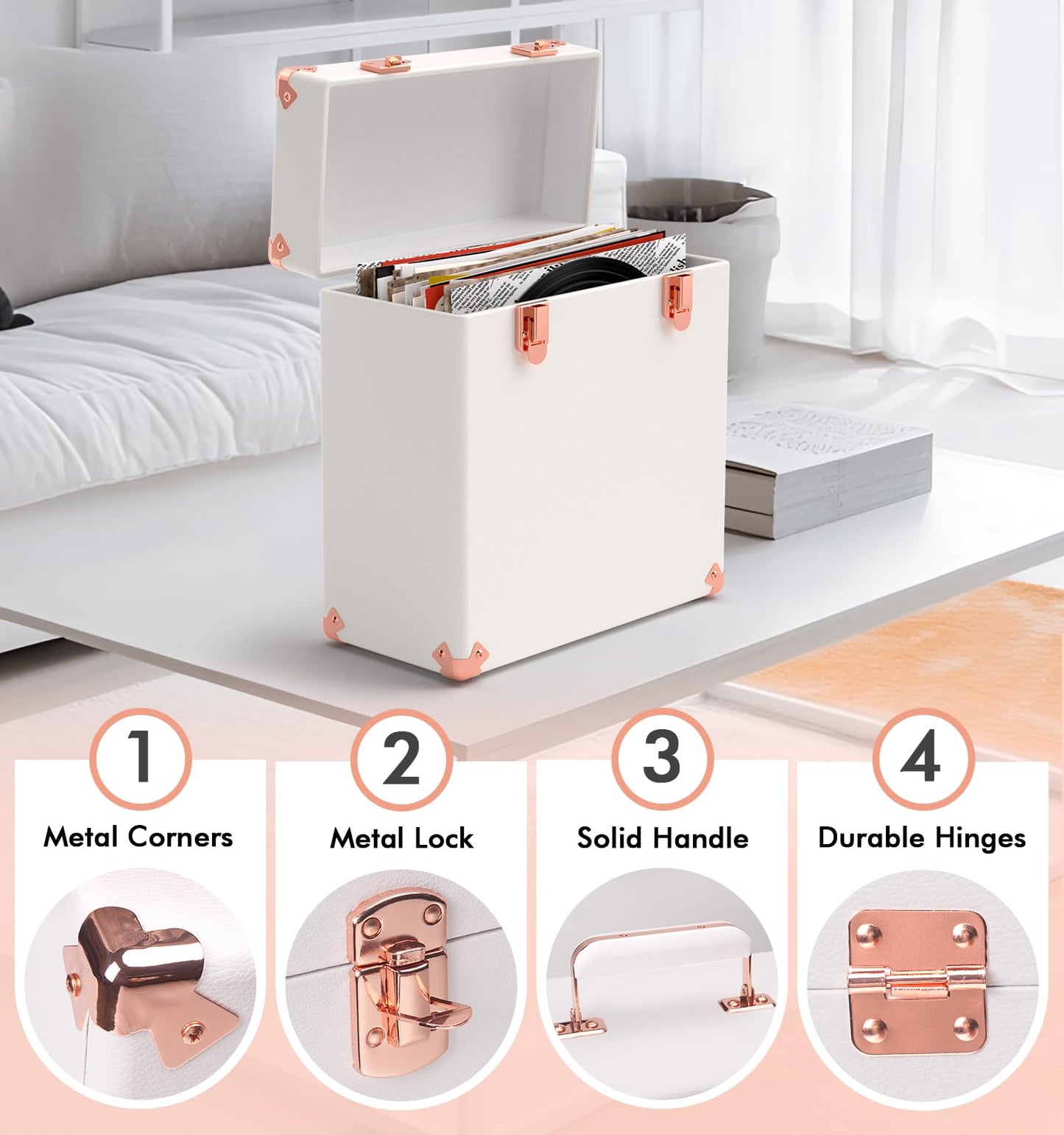 Vinyl Storage and Carrying Case - Waterproof LP Caddy, Dustproof Portable Organizer, Collector's Showcase - Holds 50 7-12 Inch Records - Ideal for Theater Rooms and Rare Collections