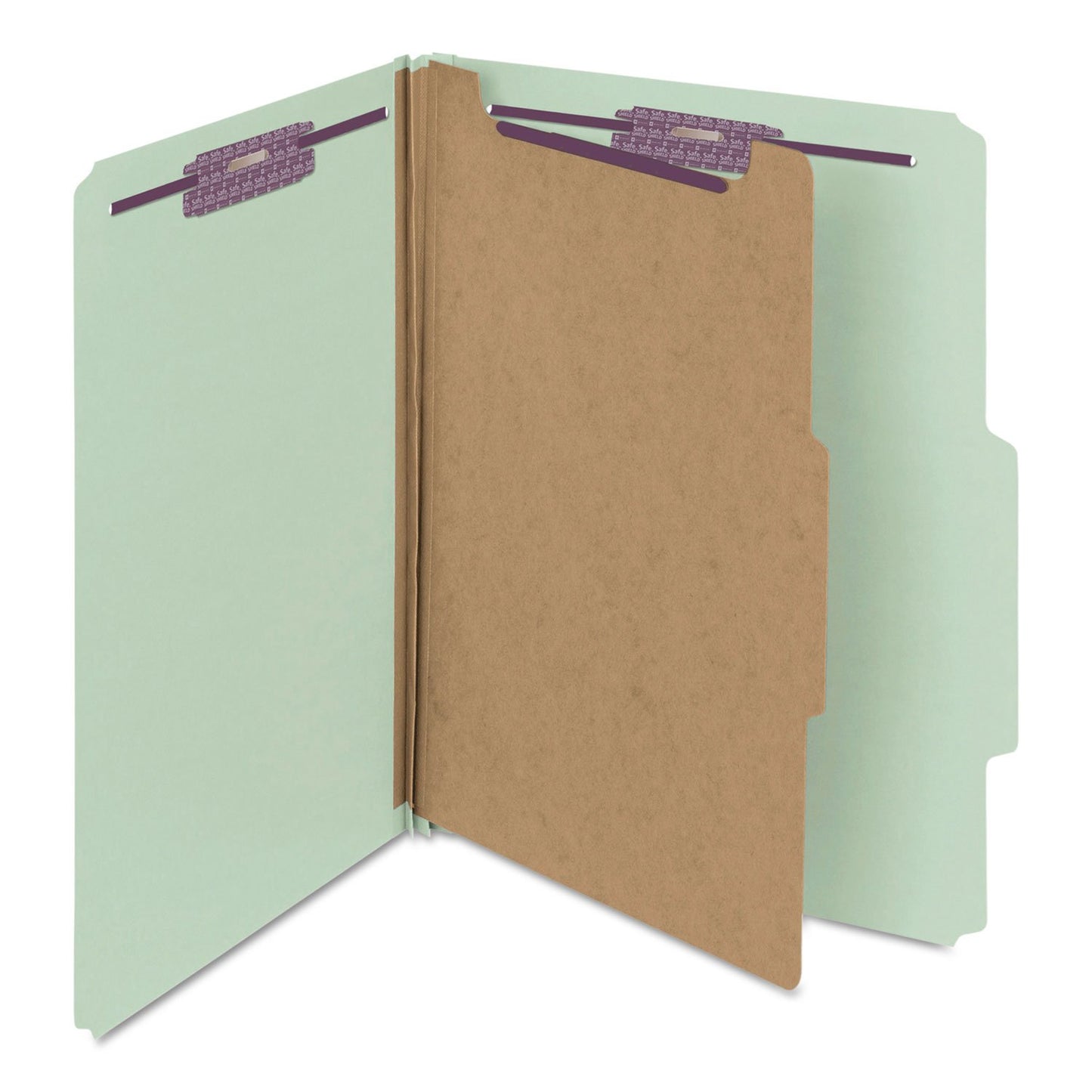 Smead Pressboard Classification File Folder with SafeSHIELD Fasteners, 1 Divider, 2" Expansion, Letter Size, Gray/Green, 10 per Box (13776)