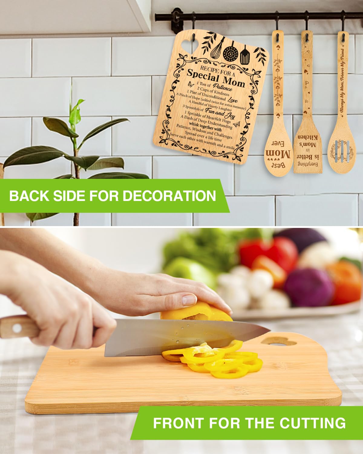 Aremdys Gifts for Mom, Birthday Gifts Valentines Day Gifts for Mom Recipe for A Special Mom Bamboo Cutting Board Gift from Daughter Son, Best Mom Ever Gift Xmas Presents for Mother Stepmom Mommy