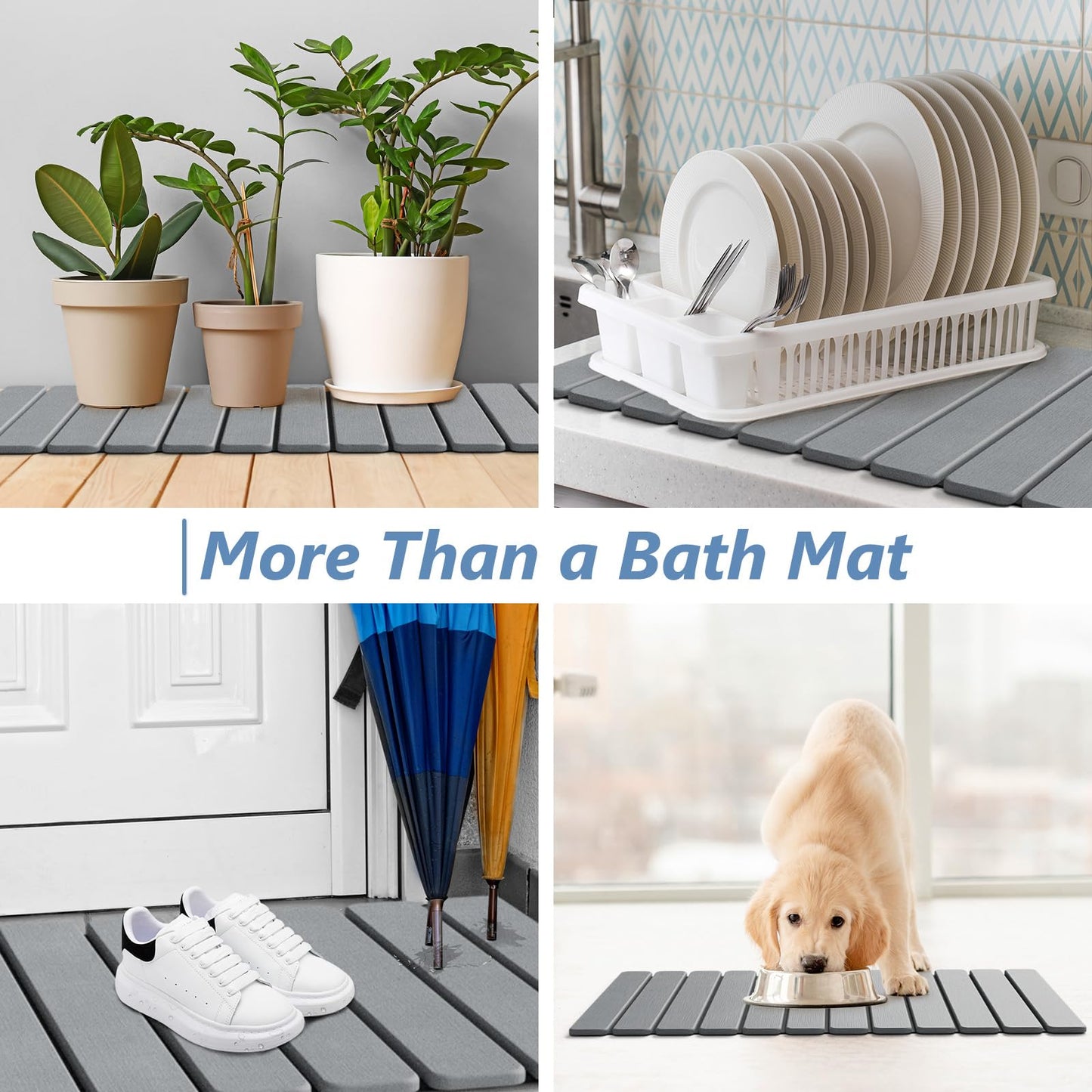 AWW Foldable Stone Bath Mat, Quick Dry Diatomaceous Earth Bath Mat with Non-Slip Mat, Super Absorbent, Easy to Clean, Compact for Small Bathrooms, 31.5 x 15.7, Grey