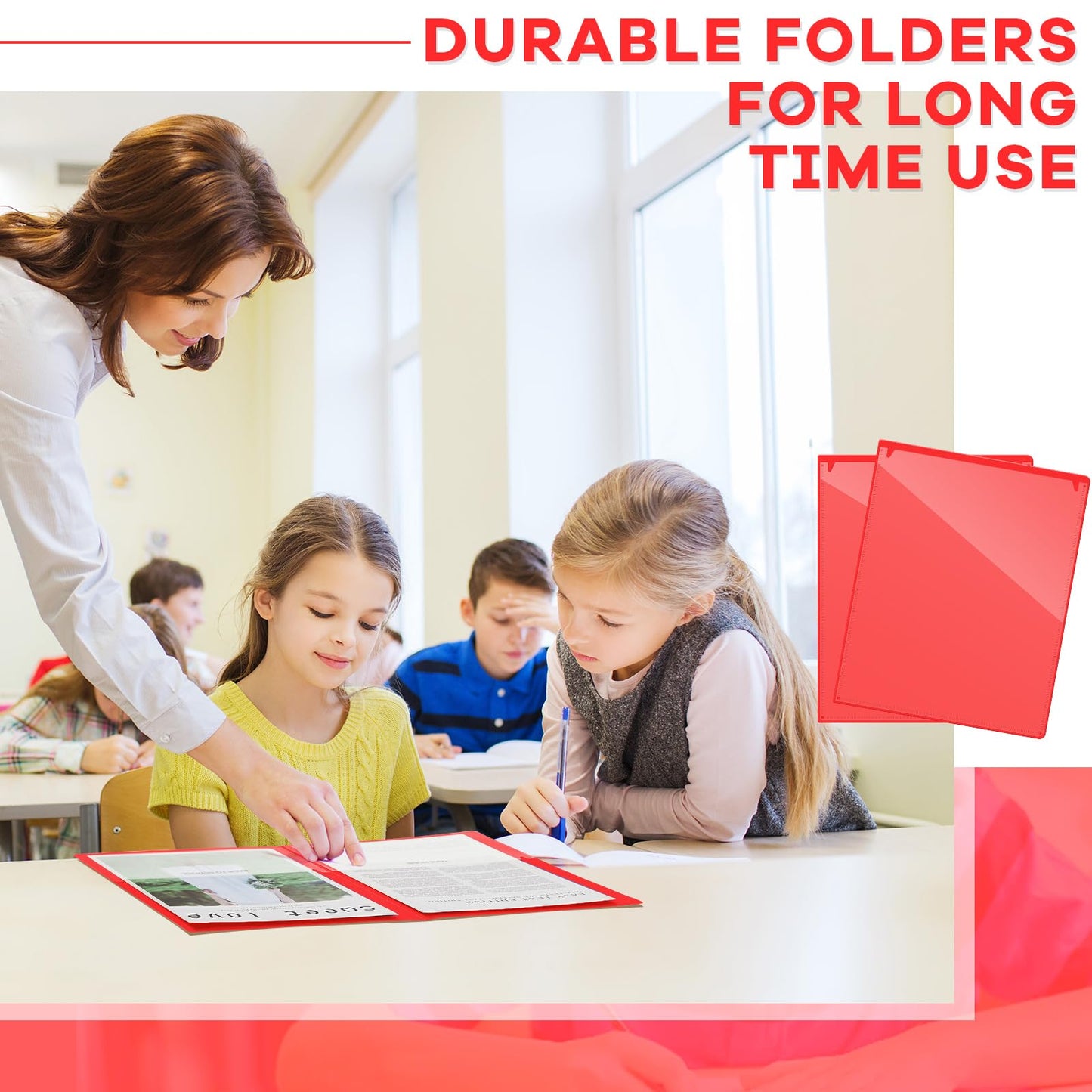 Henoyso 48 Pcs Plastic Take Home Folders with 2 Pockets Parent Teacher Classroom Communication Homework Folder for Students Parent Teacher Connector(Red)