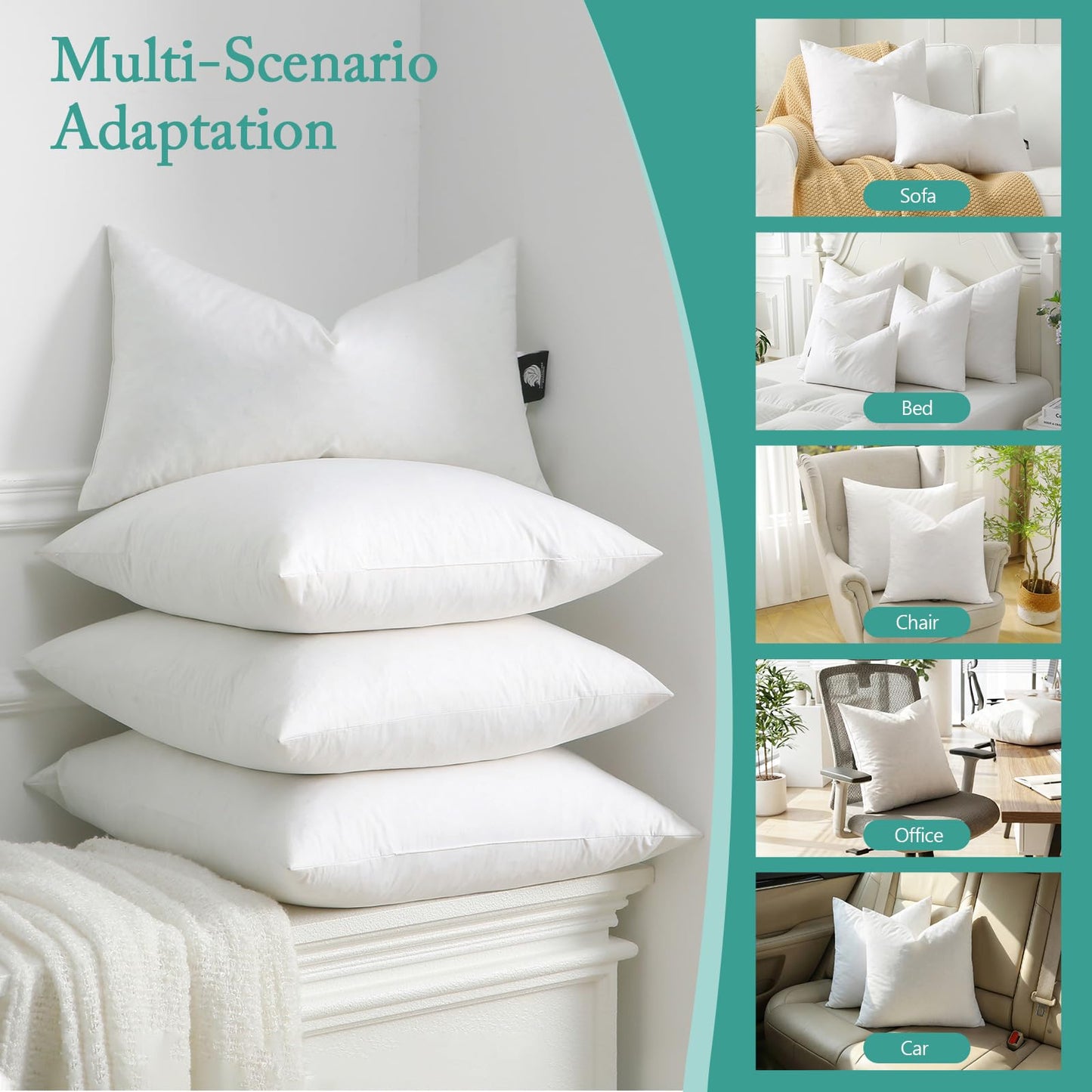 BPC Luxury Feather Down 20x20 Pillow Inserts Set of 2, Soft Fluffy Throw Pillow Inserts, 100% Organic Cotton Cover, Square Pillows for Couch, Living Room, Bed, Sofa