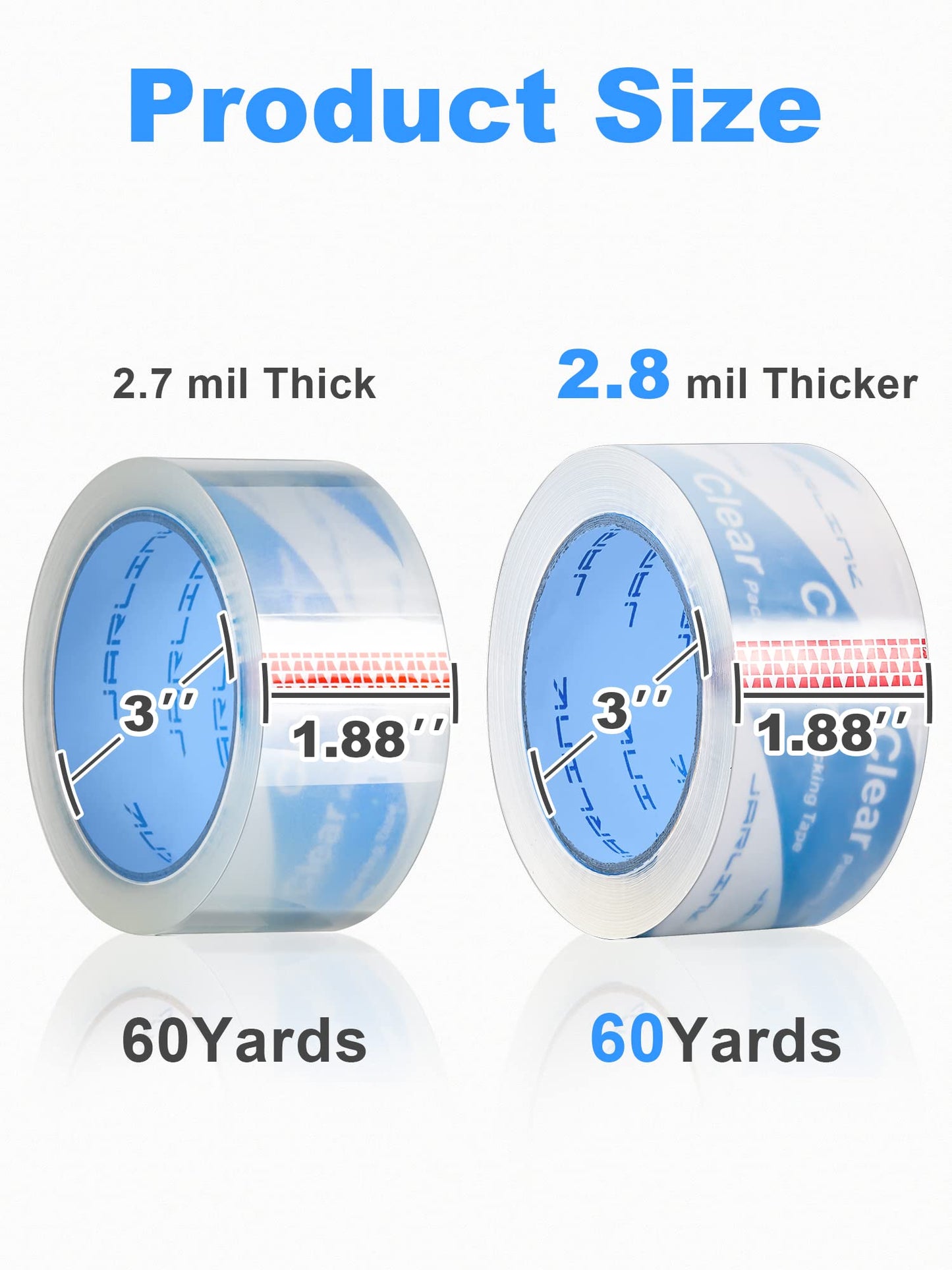 JARLINK Clearer Packing Tape 18 Rolls, Heavy Duty Packaging Tape for Shipping Packaging Moving Sealing, 2.8mil Thicker, 1.88 inches Wide, 60 Yards Per Roll, 1080 Total Yards