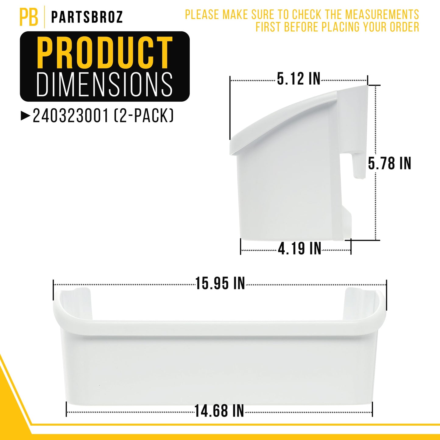 PartsBroz 240323001 Refrigerator Door Bin Shelf (2-Pack) for Frigidaire FFHS2611LBRA FFHS2611PFEA FFHS2622MBQA FFHS2611LB4 FFHS2611LBPA FFHS2612LS1 FFHS2612LS4 FFHS2622MSF FFHS2622MSR FFHS2622MSS