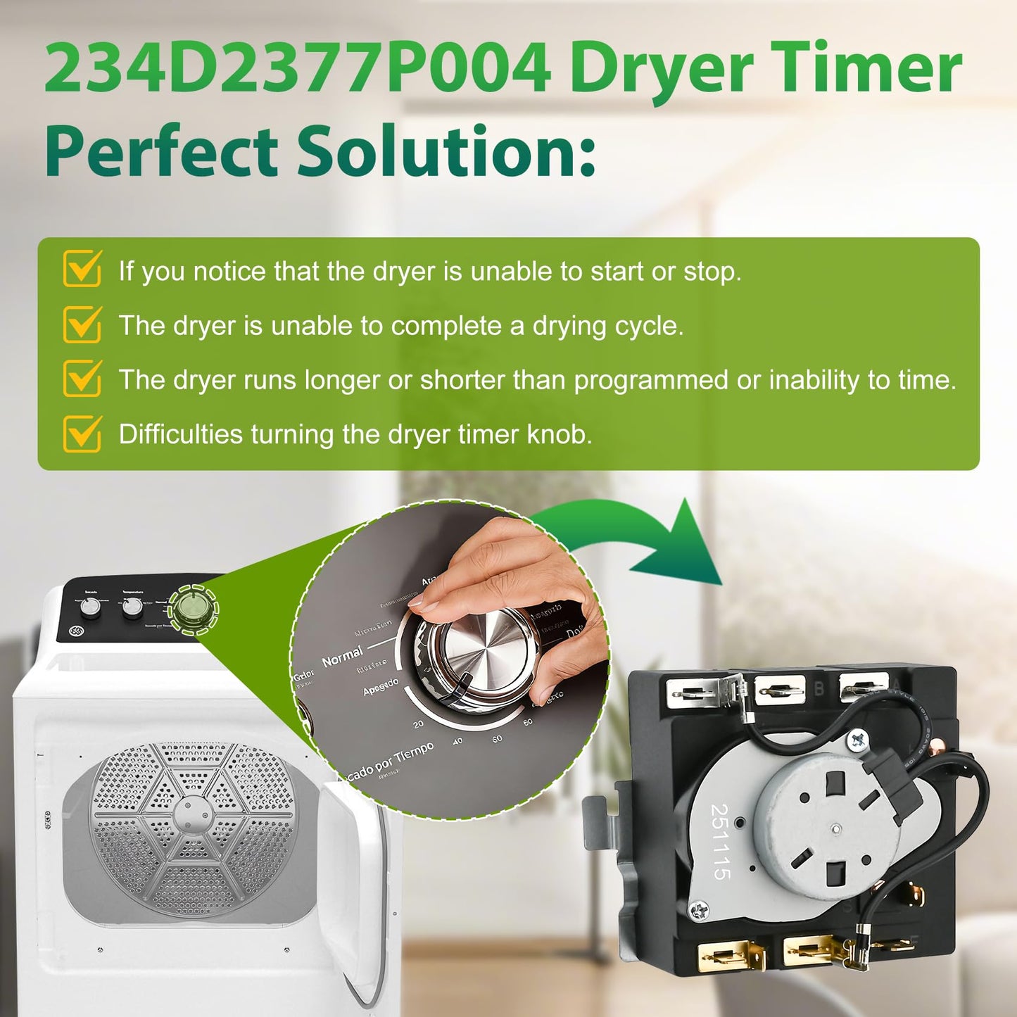 WE04X24550, 234D2377P004 Dryer Timer Compatible with GE/Hotpoint GTD42GASJWW, XTD72E8STWS, ETD48EASWWB Dryer etc. OEM Upgraded TMD14M30 Timer Replacement TMD16M12 234D2377P003 WE04X24549 221027 etc