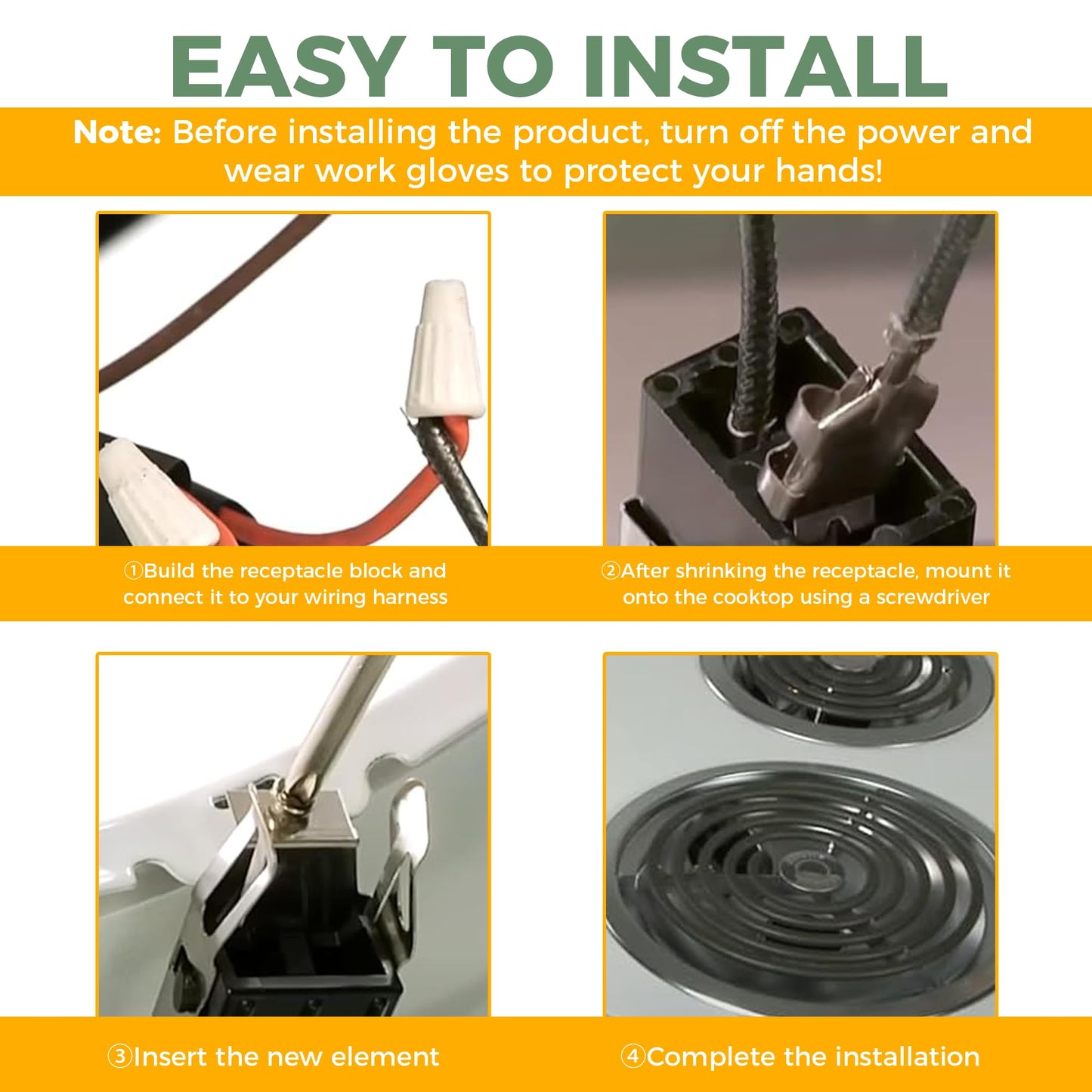 【2026 Upgraded】Electric Range Burner Element MP22YA Unit Set,2 pcs MP15YA 6'',2 pcs MP21YA 8'',4pcs 330031 Range Burner Receptacle kit.Replacement for Ranges/Stoves by Romalon