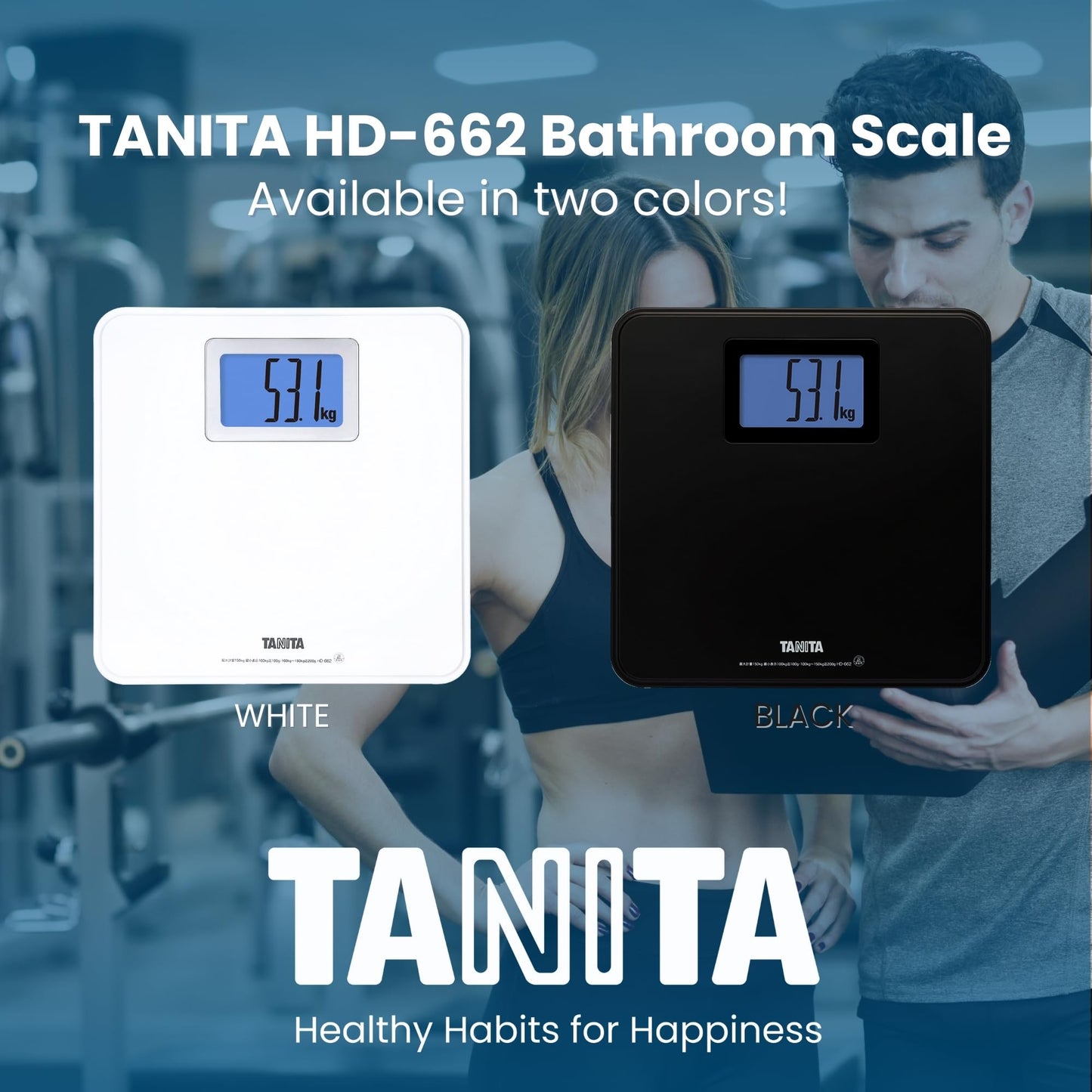 Tanita HD-662 Digital Weight Scale (Black) - Japan Technology Bathroom Scale with 330 lb Weight Capacity - 2" Blue Backlit Large LCD Display - Accurate, Durable, Step-On Operation