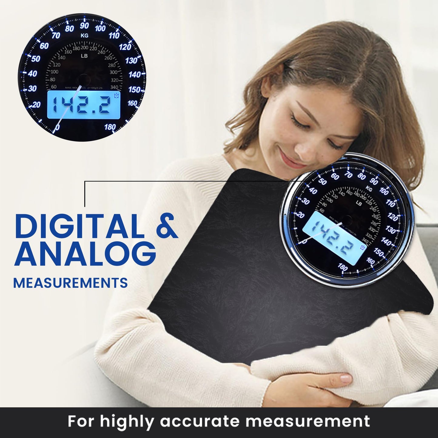 EILISON Highly Advance 2-in-1 Digital & Analog Weighing Scale for Body Weight-400lbs, 4 High Precison GX Sensor Accurate, Thick Tempered Glass, Extra Large Display (New Black)