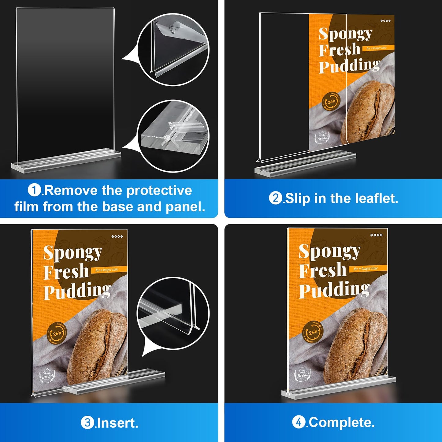 dulvus Acrylic Sign Holder 5x7 Inches 24 Pack, Double Sided Clear Display Stand Table Top Sign Paper Holder, Vertical Menu Flyer Holder, Plastic Sign Frame for Stores, Restaurants, Hotels, Office