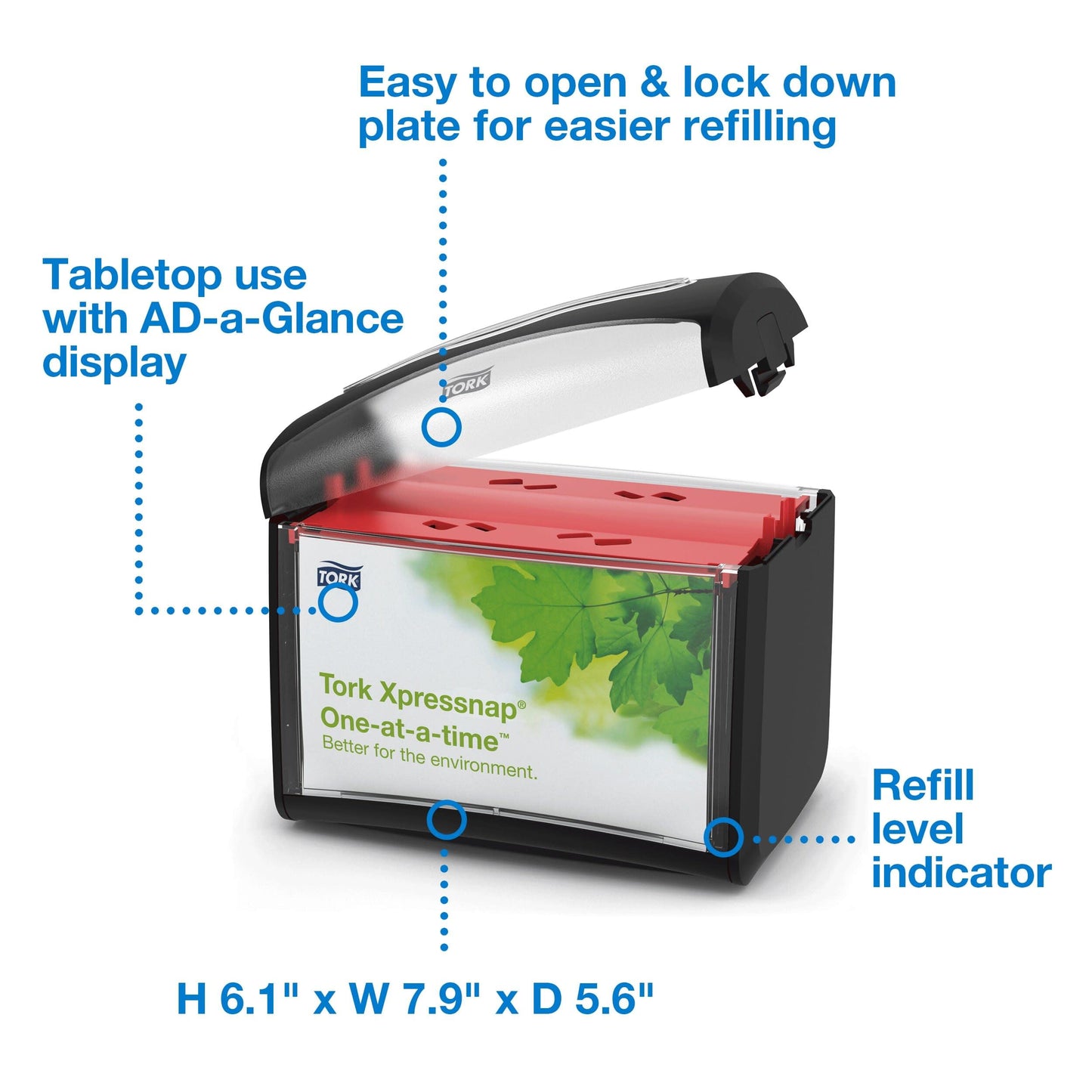 Tork Xpressnap Tabletop Napkin System Starter Pack Black N4, Dispenser and 1 x 500 One-at-a-Time Dispensing Napkins, 80062300